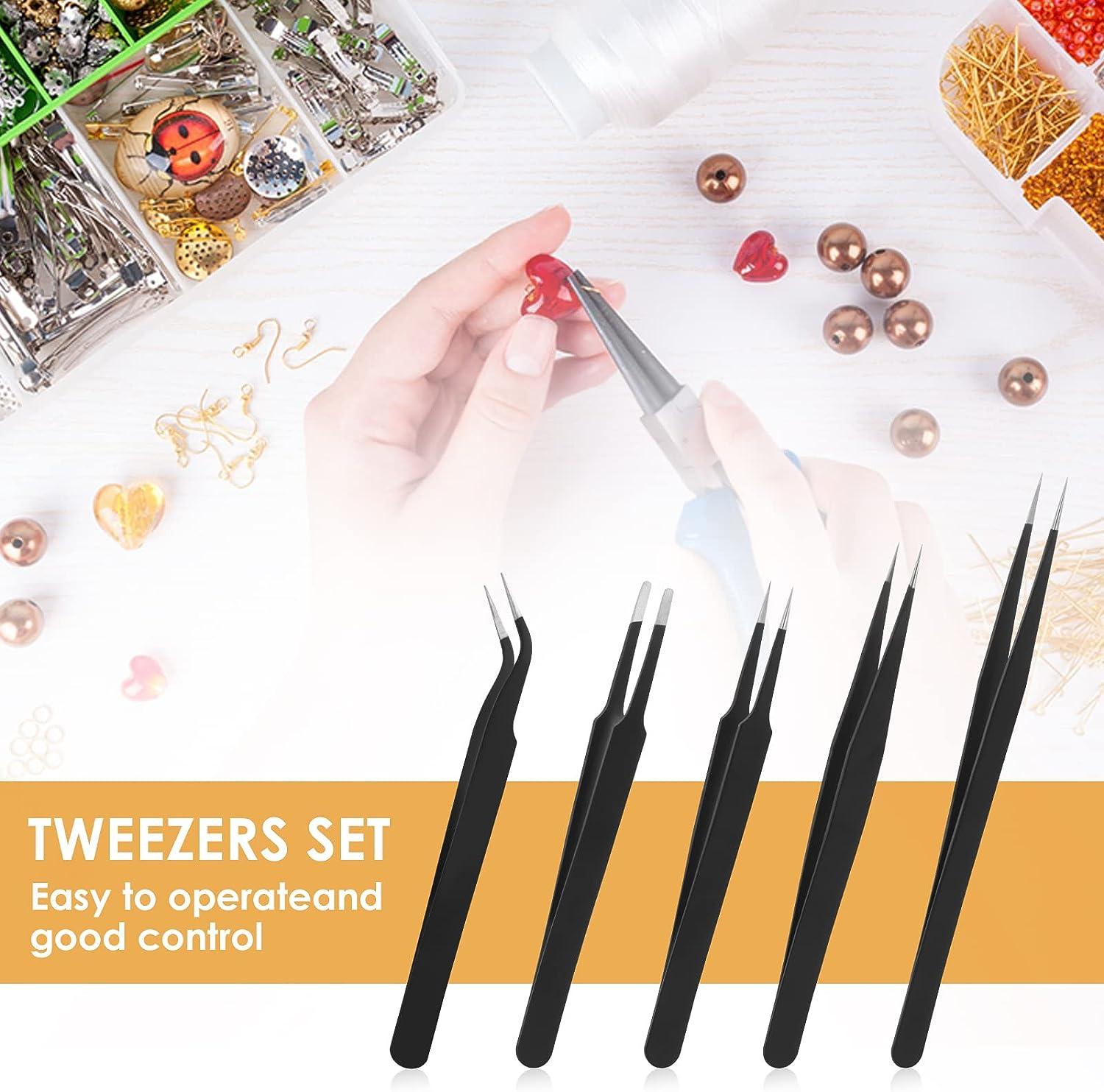 Prasacco 5 Pieces Mini Bead Tweezers Perler Bead Tweezers Craft