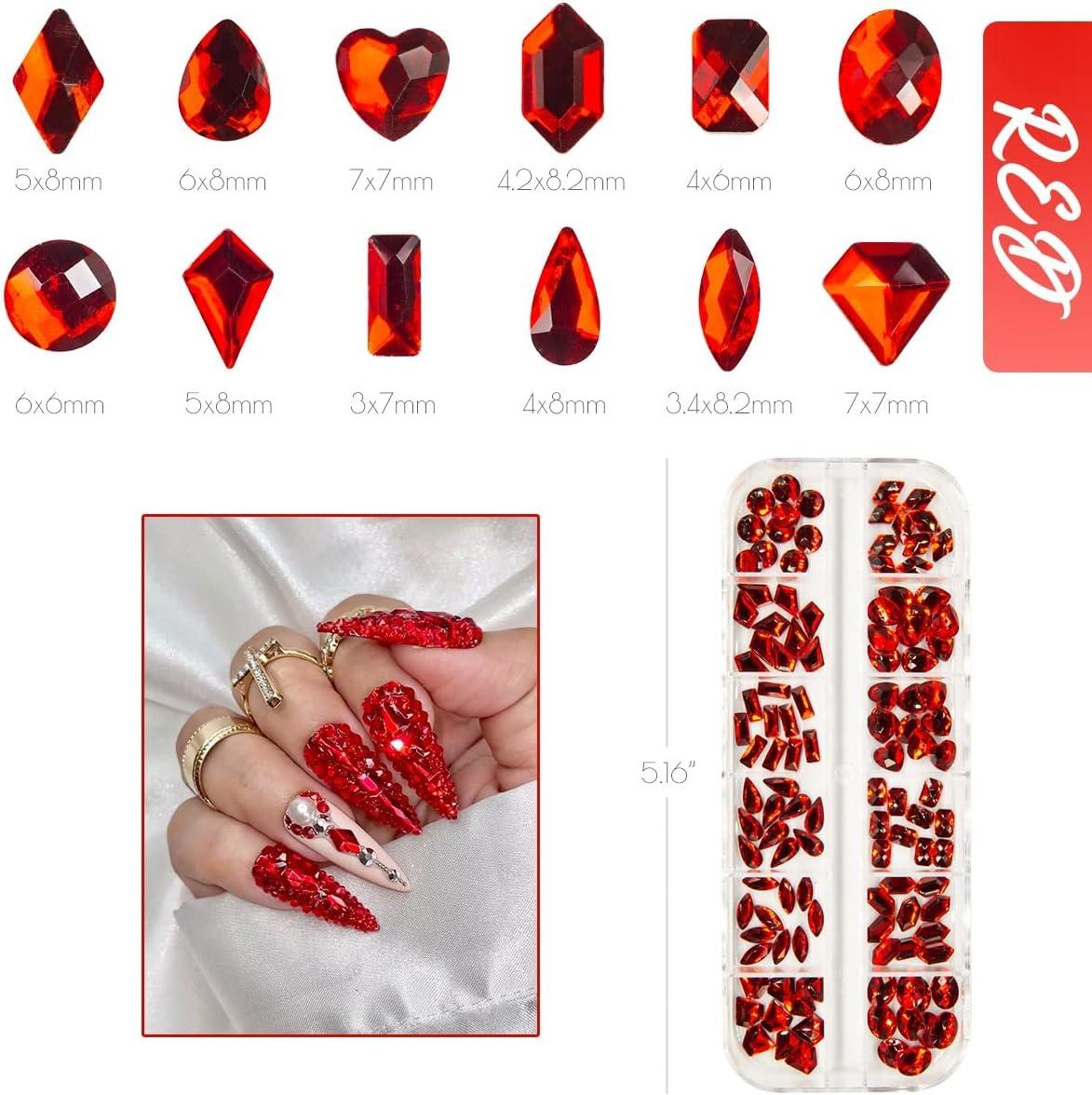 Stones Crystals Red Nails, Manicure Red Rhinestones