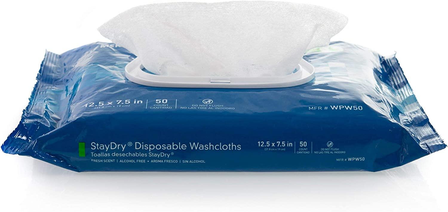 McKesson StayDry Disposable Wipes or Washcloths for Adults with Aloe