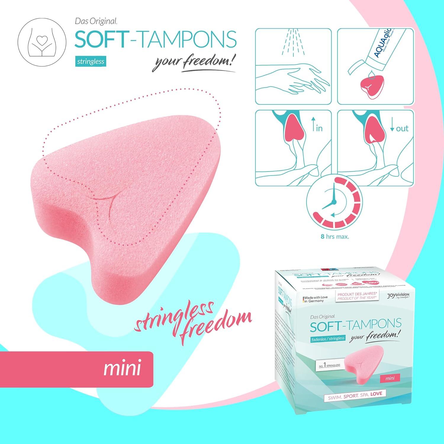 JOYDIVISION Soft-Tampons Mini I 3 Pieces I Threadless tampons for Sports  Swimming & spa I Menstrual sponges Ultra Soft I Easy Insertion & Removal I  Mini Soft Tampon Without Thread Mini 3