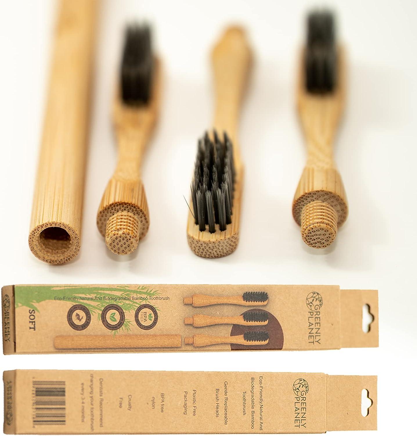 Bamboo Toothbrush Handle with 3 Replaceable Heads BPA