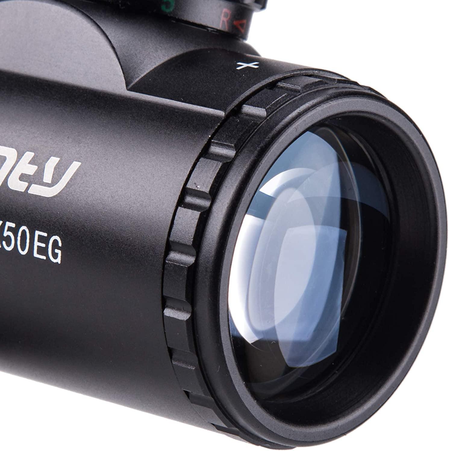 Pinty 416X50 Illuminated Rifle Scope with Green Laser, Reflex Dot Sight & Riser Mount