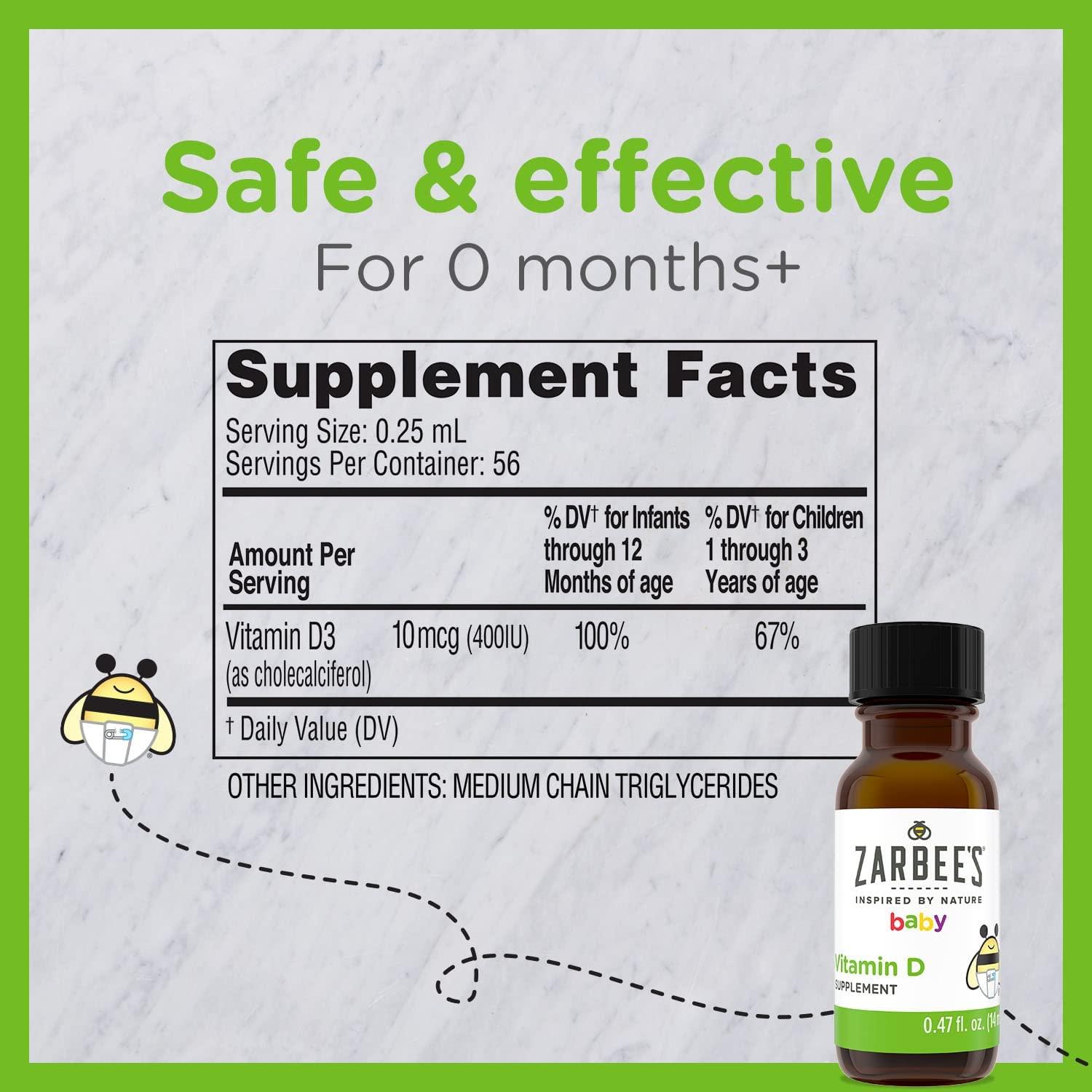 Zarbee's Baby Vitamin D Drops 0.47 fl oz (14 ml) Immune Support