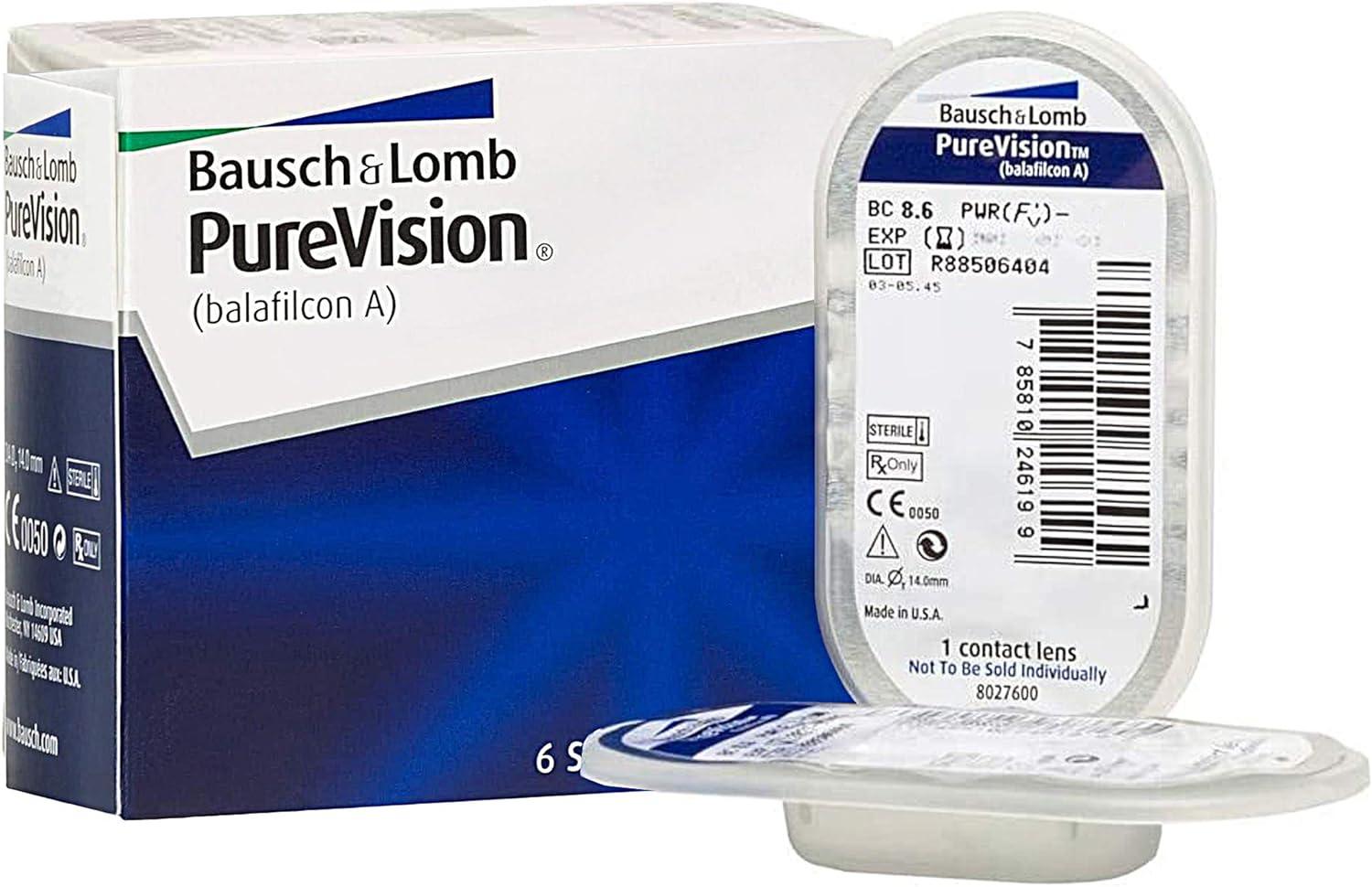 Bausch + Lomb PUREVISION Monthly Spherical Contact Lenses - 6 Pieces BC ...