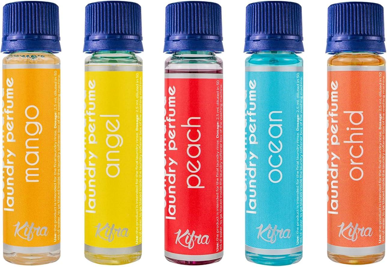 KIFRA Concentrated Laundry Fragrance Box of 5 Minidoses Ocean Angel Orchid  Mango Peach 125ml 4MNDUK
