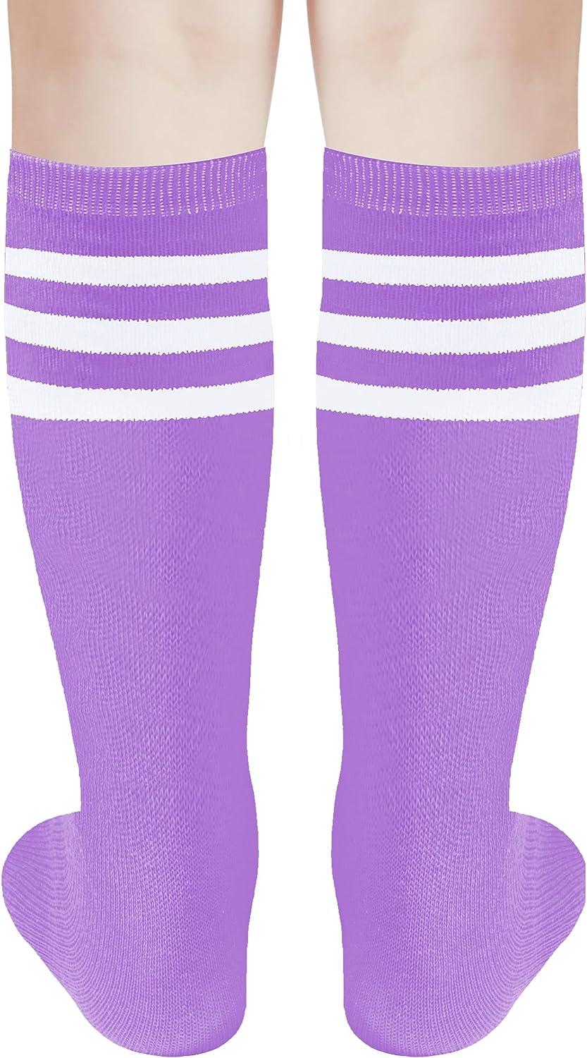 DOOVID Kids Soccer Socks Three Stripes Knee High Socks Cotton