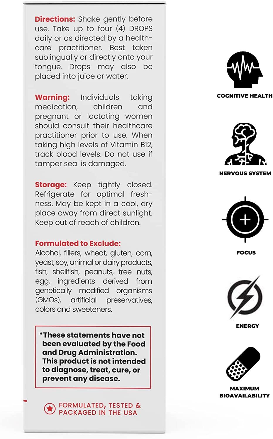 BioActive Vegan Vitamin B12 Sublingual Liquid Supplement B12 Liquid
