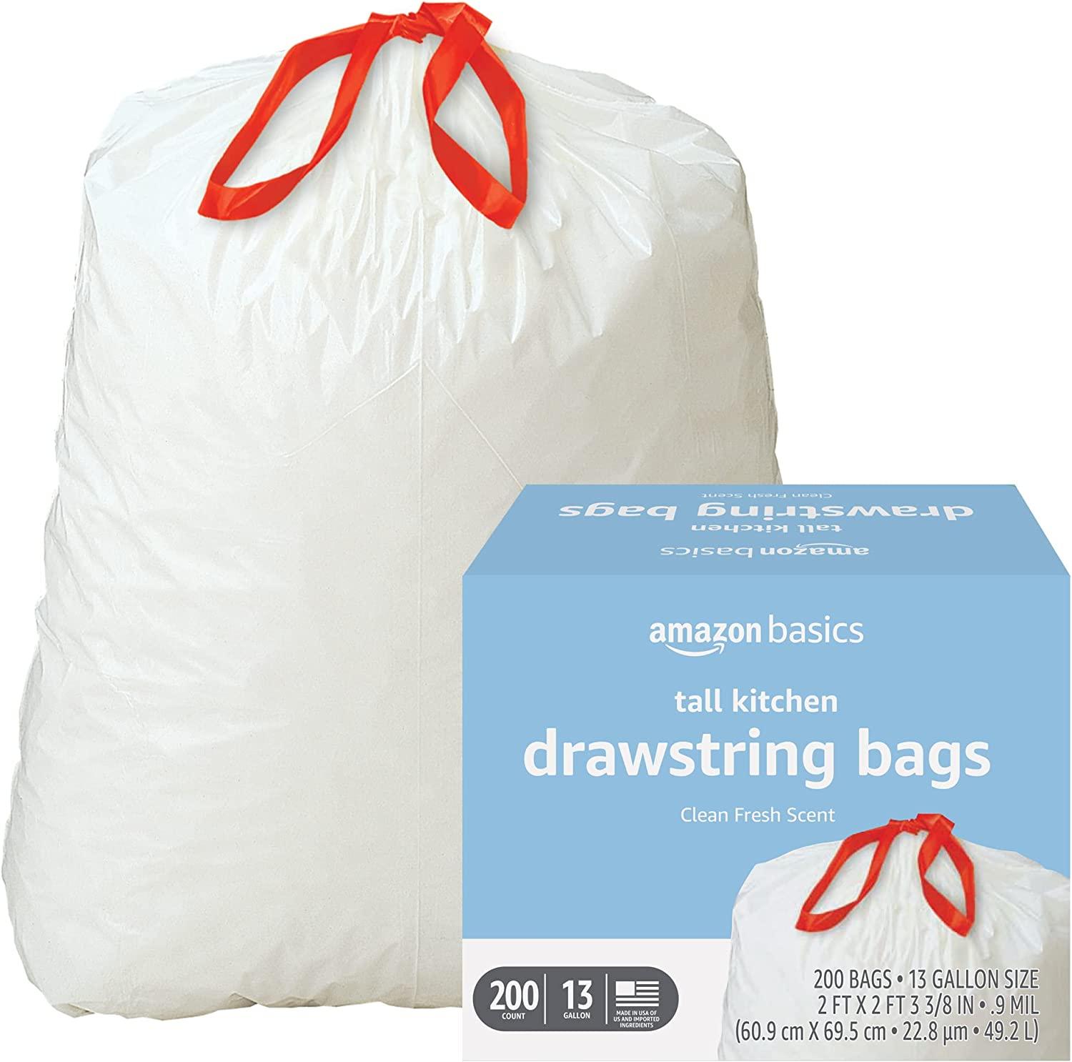 Amazon Basics 13 Gallon Tall Kitchen Trash Bags 200 Count Clean