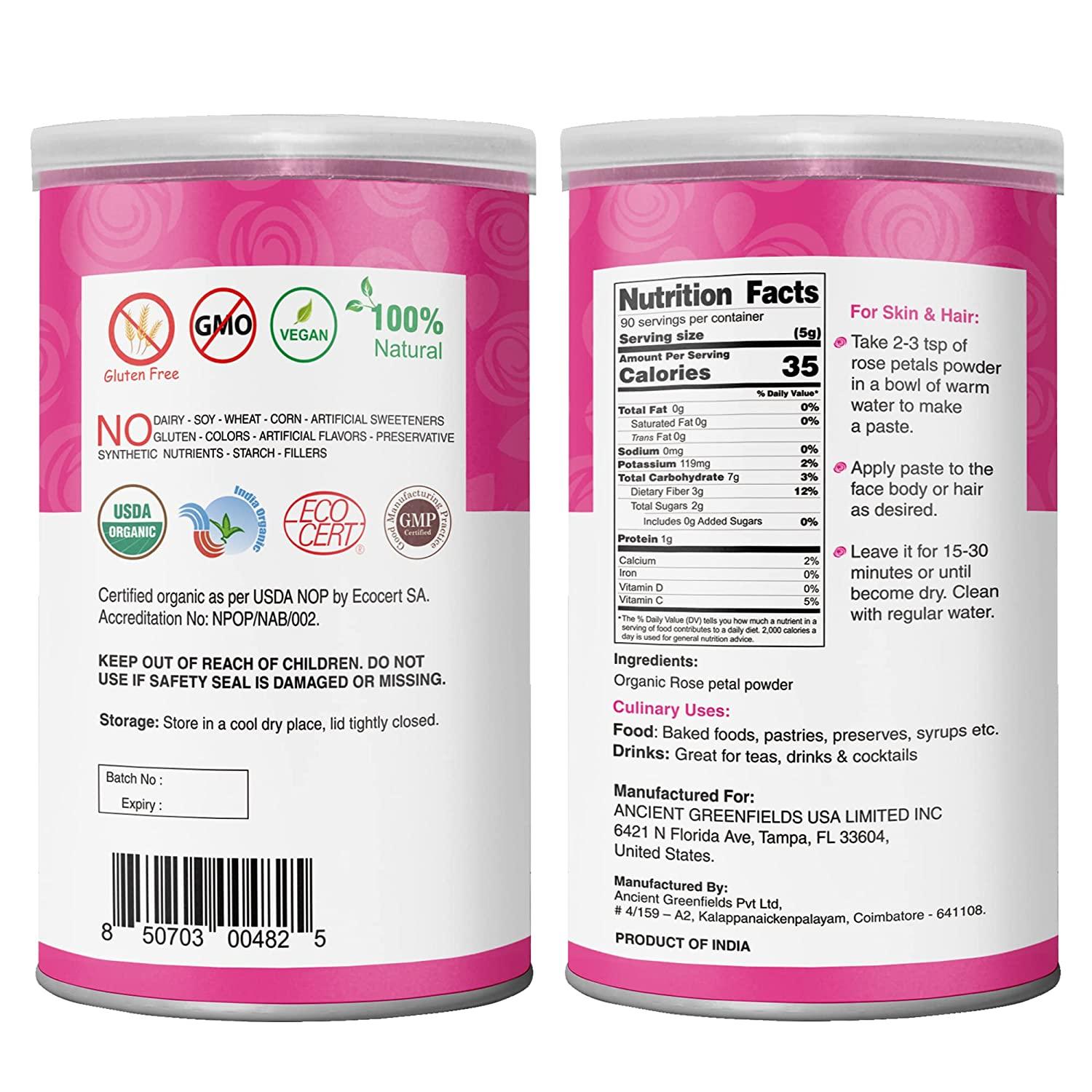 Organic Veda Edible Rose Petal Powder - Edible Rose Dusting Powder