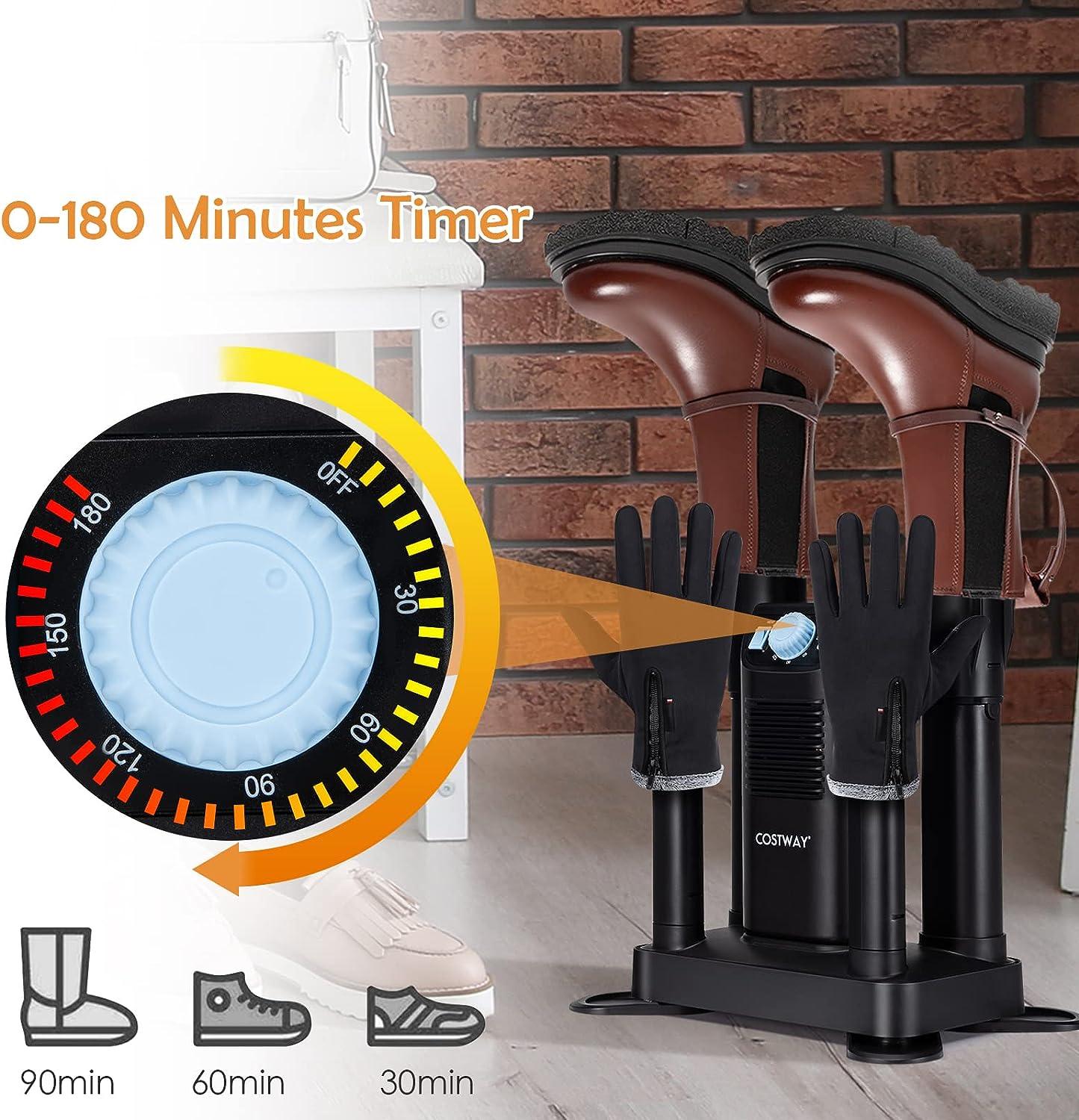 COSTWAY Boot Dryer, Shoe Dryer with 180 Mins Timer & Heating Blower