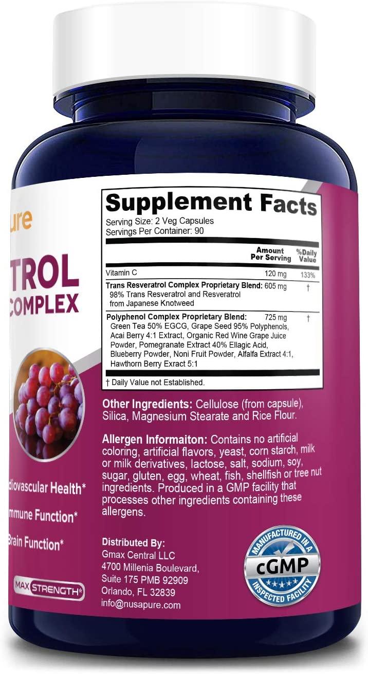 Resveratrol & Polyphenol Complex 1450mg 180 Vegetarian Capsules Non