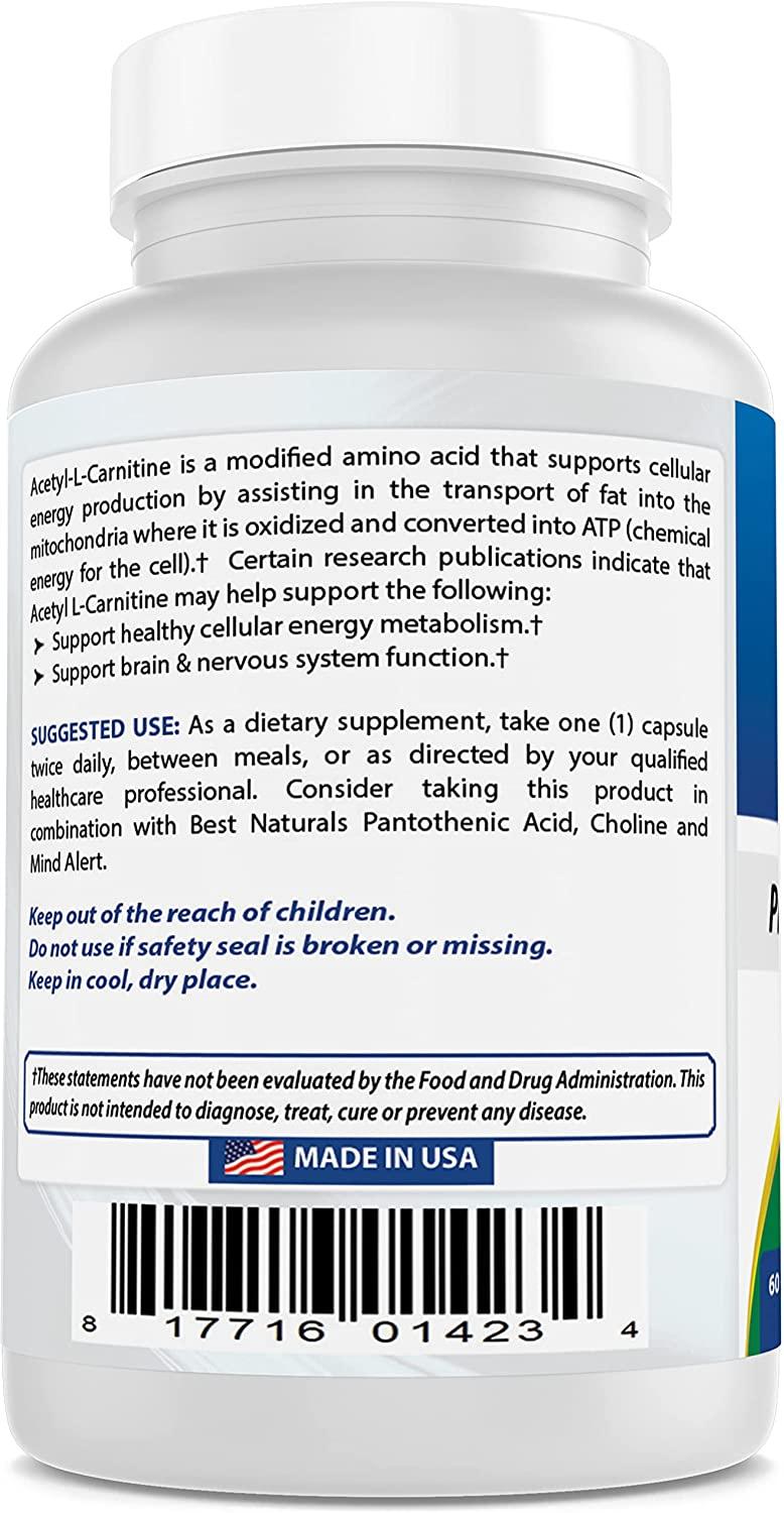 Best Naturals Acetyl LCarnitine 1000mg Capsule, 60 Count 60 Count