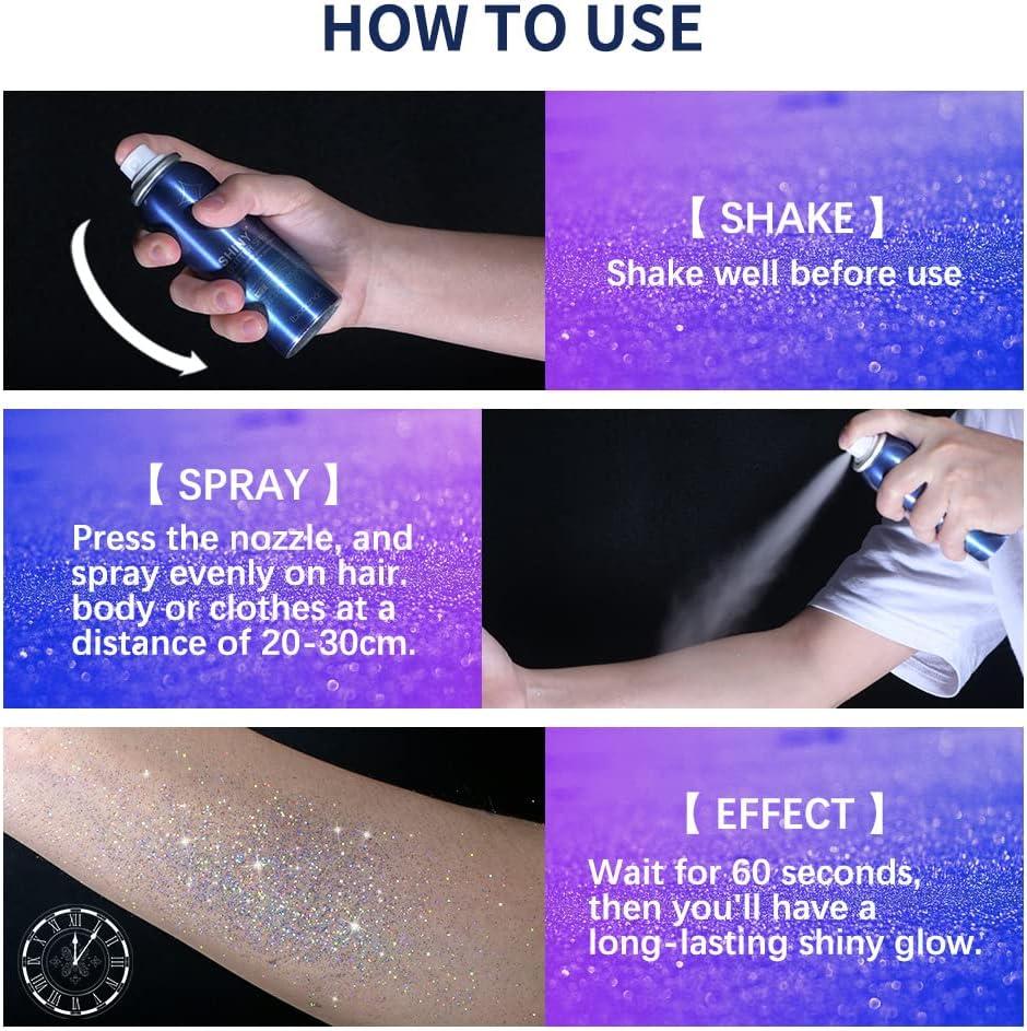 Mysense Glitter Spray for Hair and Body Silver Glitter Hairspray with  Holographic Shimmer Waterproof Sparkle Spray Paint for Christmas Halloween  Rave Glitter Makeup - 2.11oz