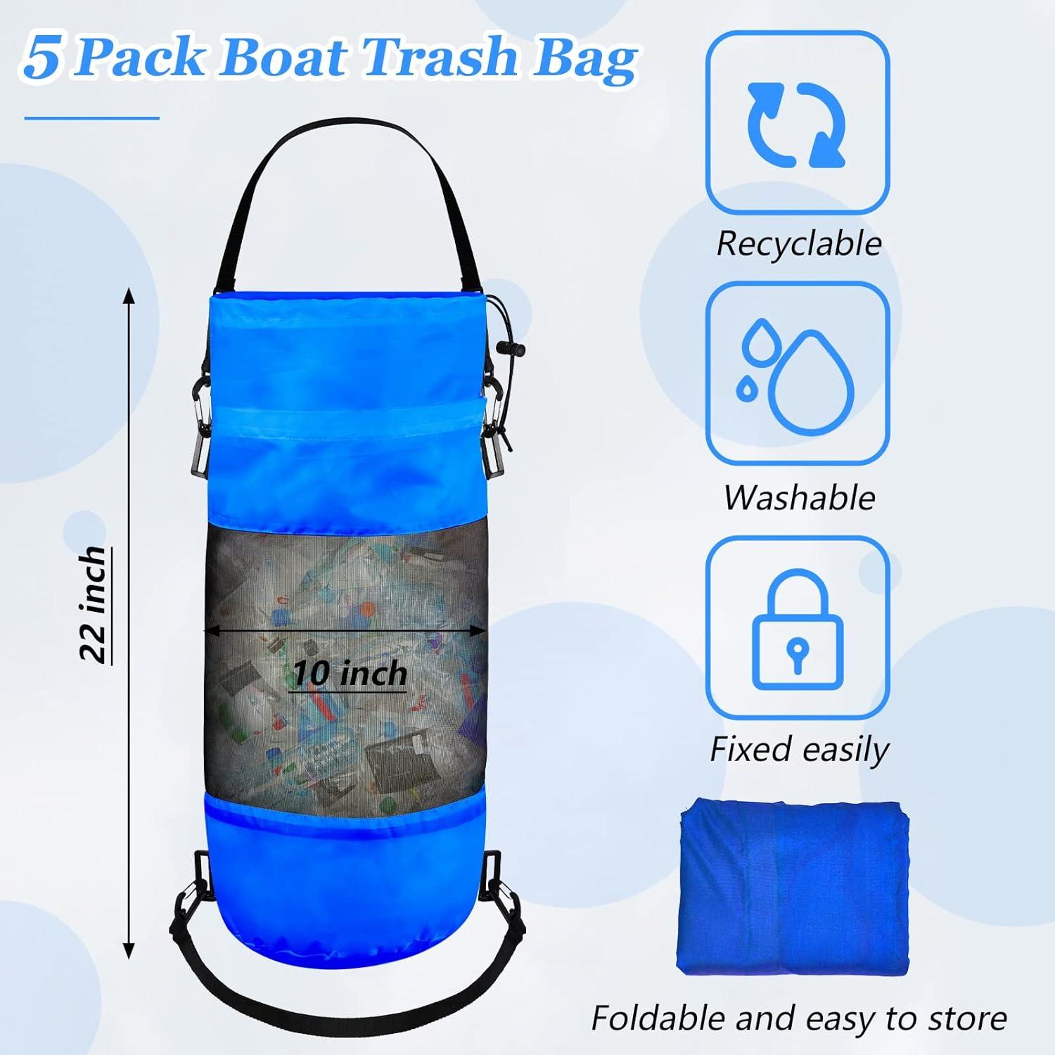 5 Pack Portable Boat Trash Bag Mesh Boat Trash Can Reusable Boat