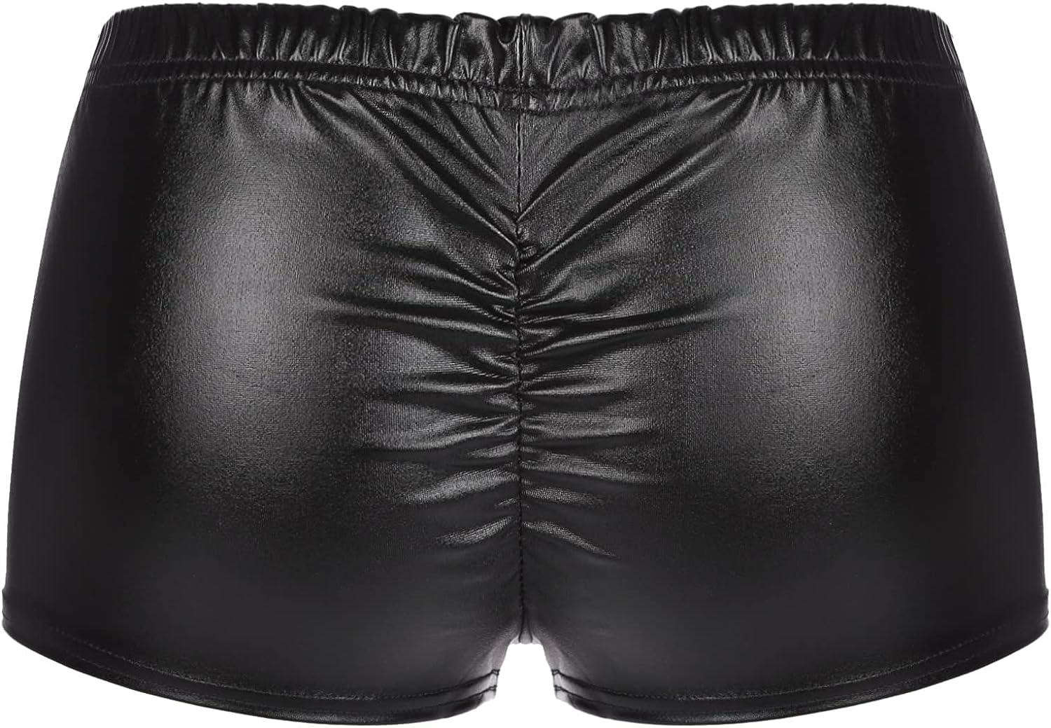YONGHS Women's Low Waist Leather Look Solid Shorts Hot Pants