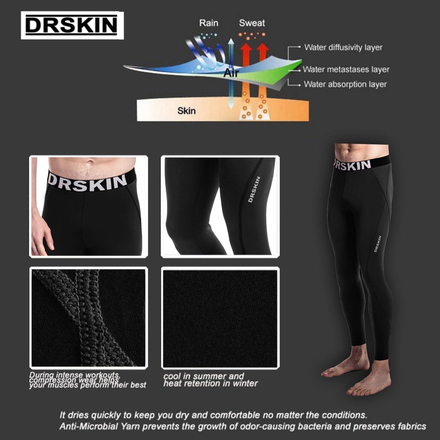 DRSKIN Mens Compression Pants Sports Tights Leggings Baselayer Running  Workout Active Athletic Gym Black Small