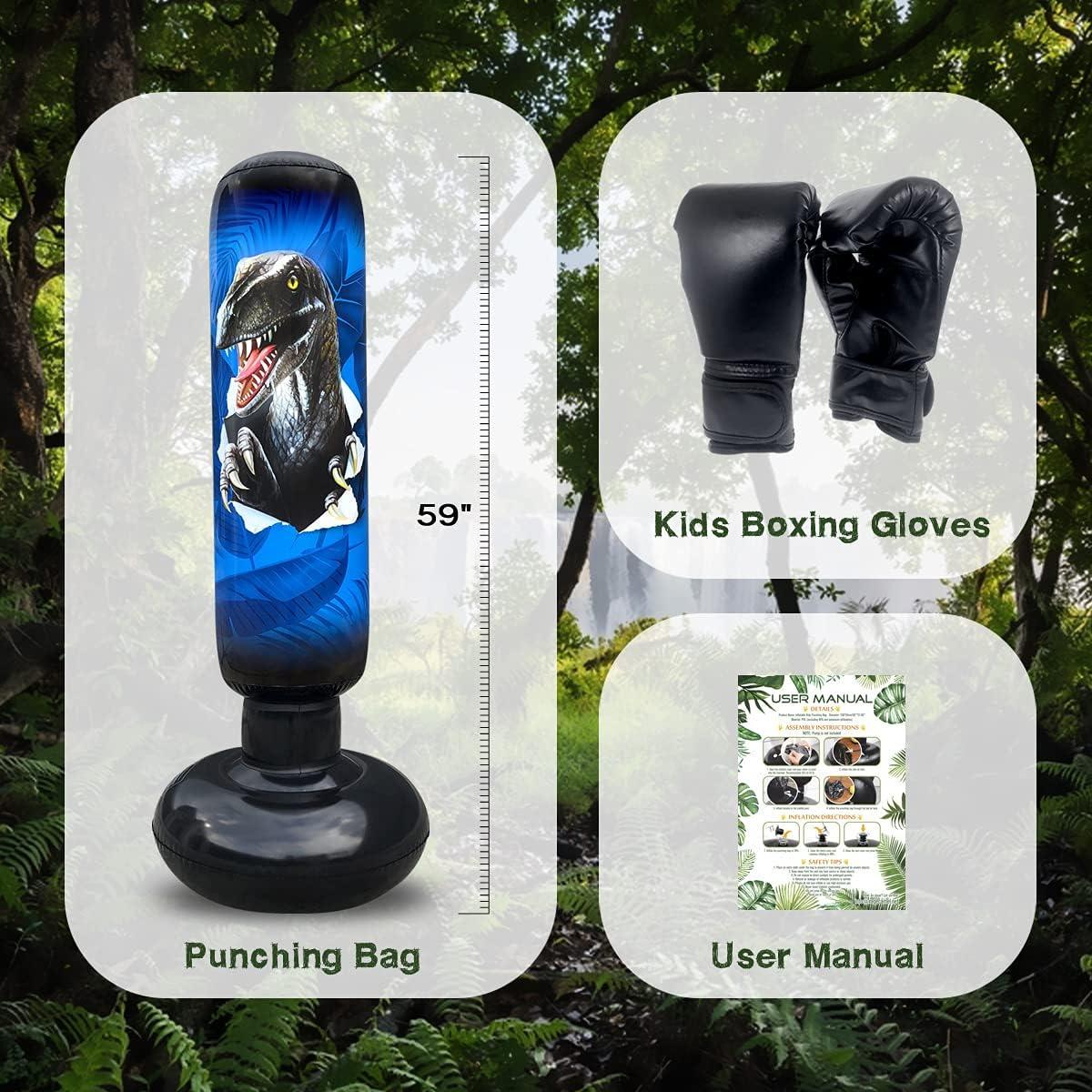 RAGECAMEL Inflatable Dinosaur Punching Bag Set for Kids Freestanding