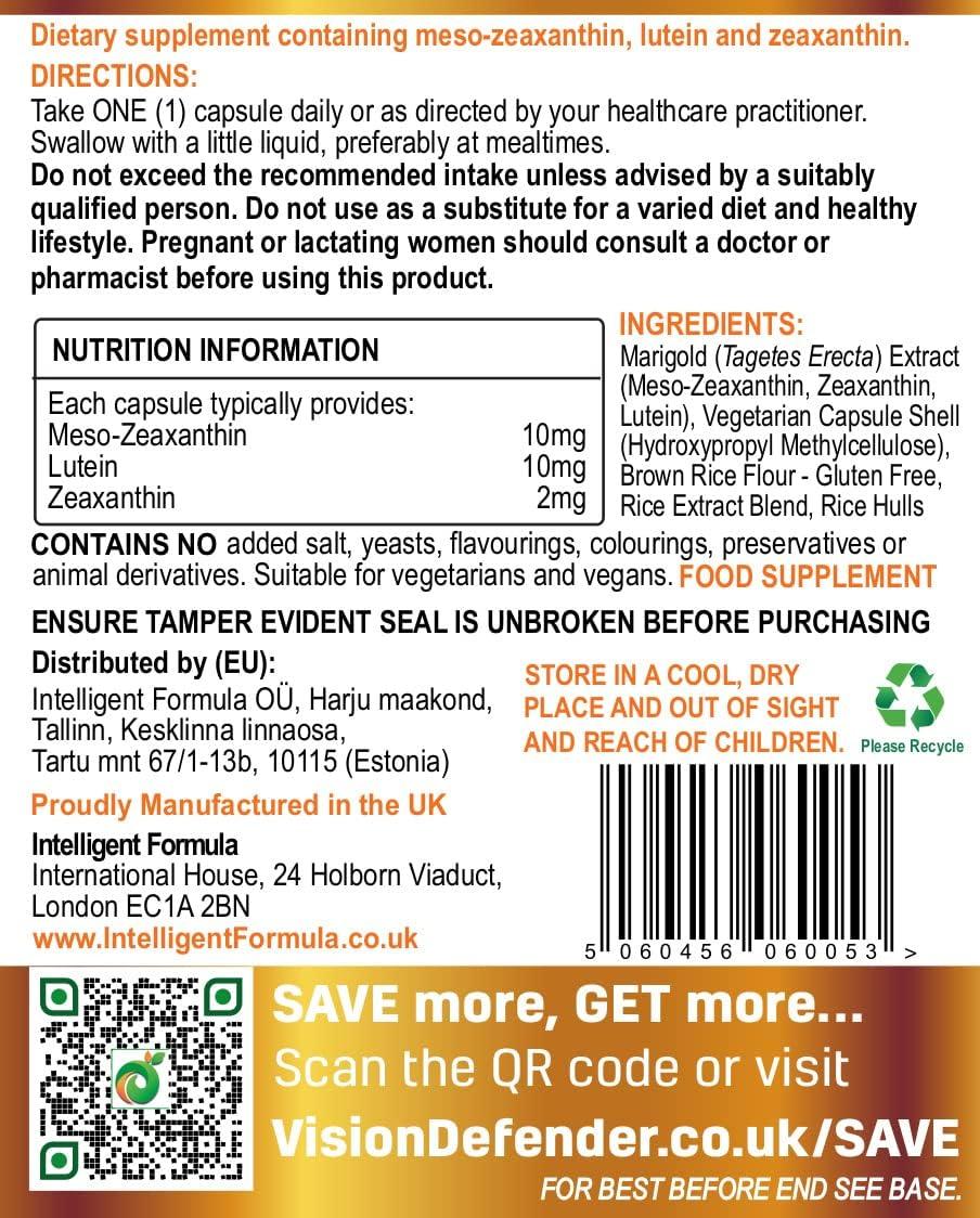 Lutein, Zeaxanthin & MesoZeaxanthin Eye Supplement VISION DEFENDER