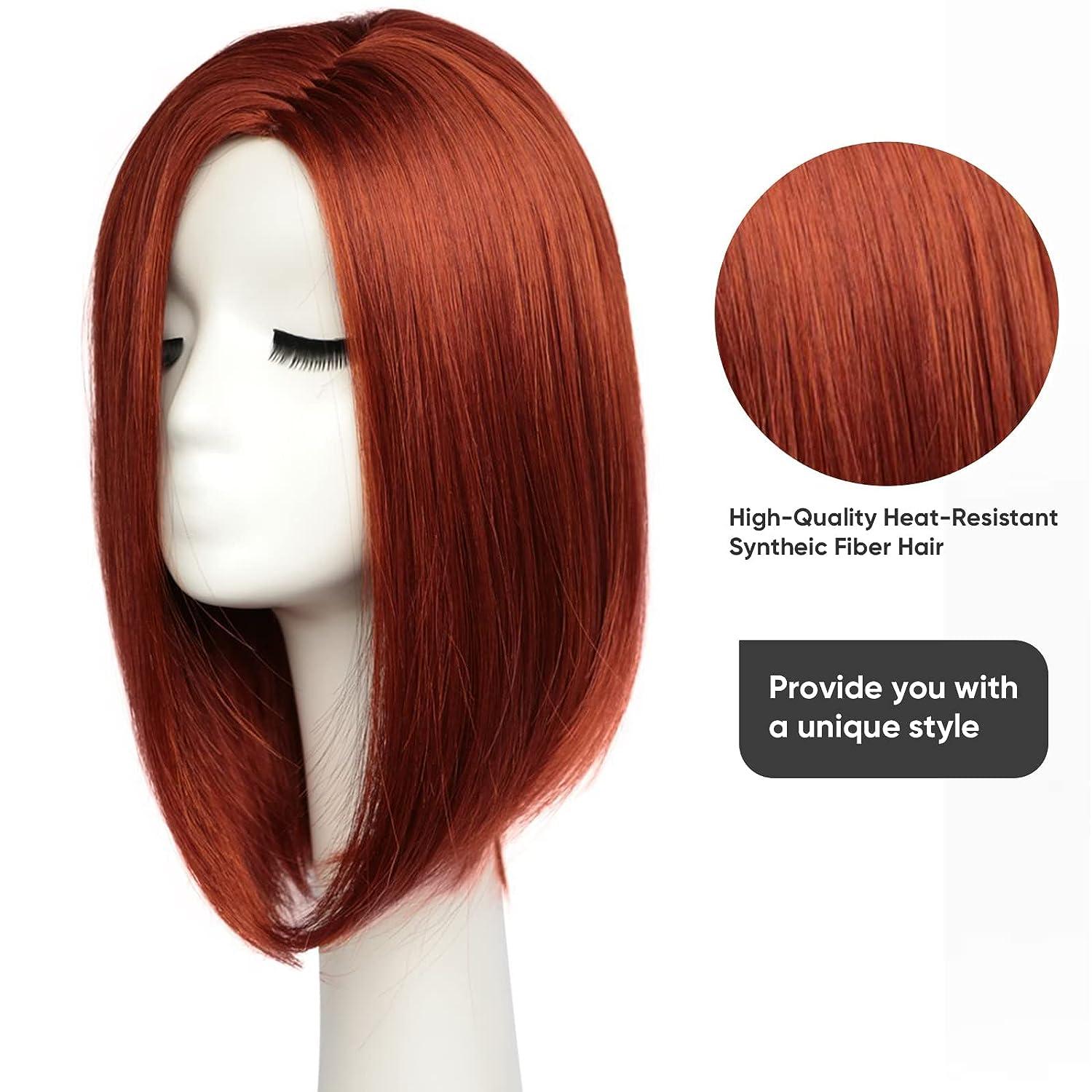 100% Human Hair Short Bob Wig Red Straight Side Part Women's