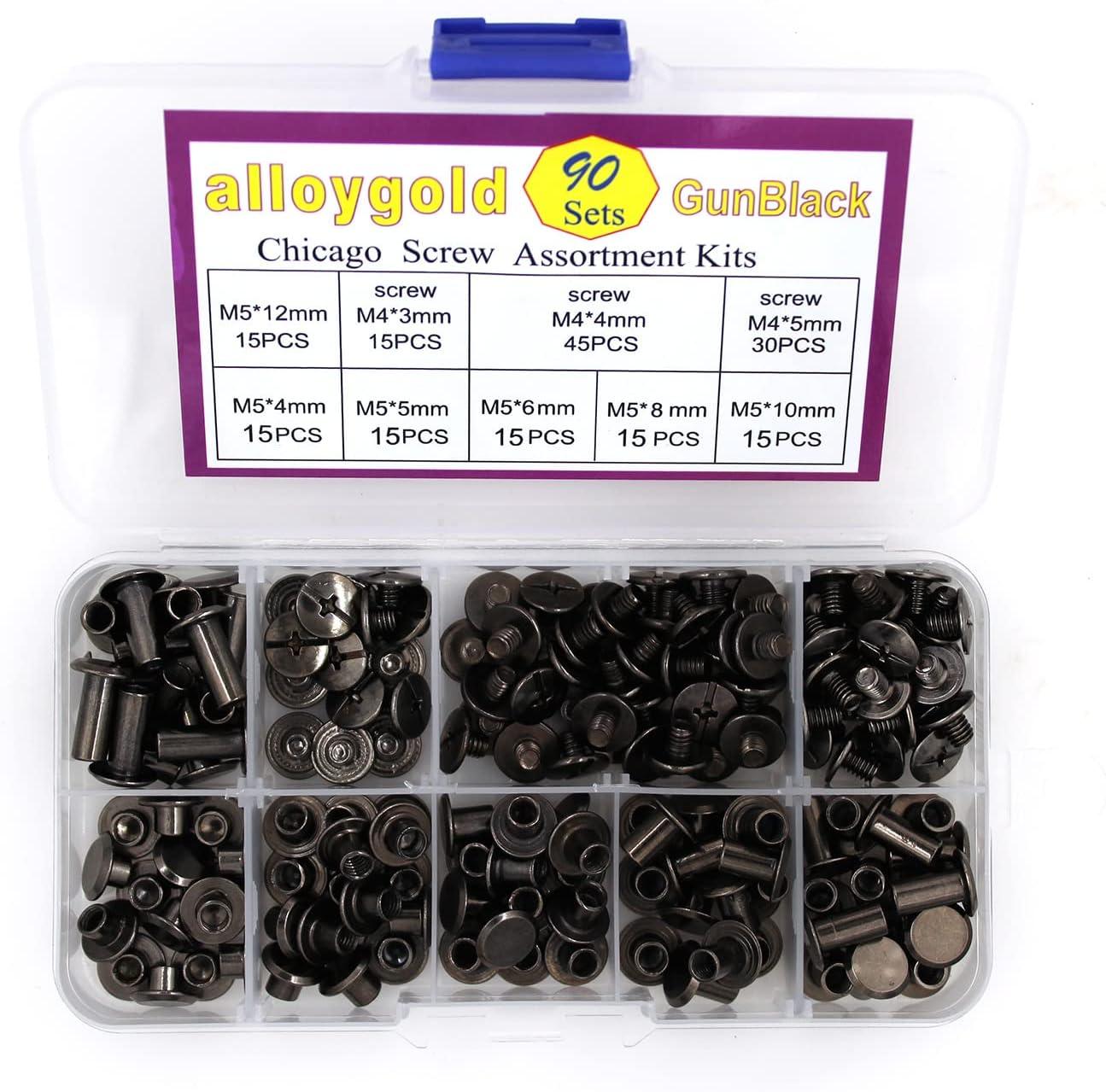90 Sets Black Chicago Screw Leather Assorted Kit 6 Sizes of Screw Rivets  for Leather Rivet for DIY Leather Craft and Bookbinding (M5 X 4 5 6 8 10  12) Gun Black M5*4/5/6/8/10/12mm