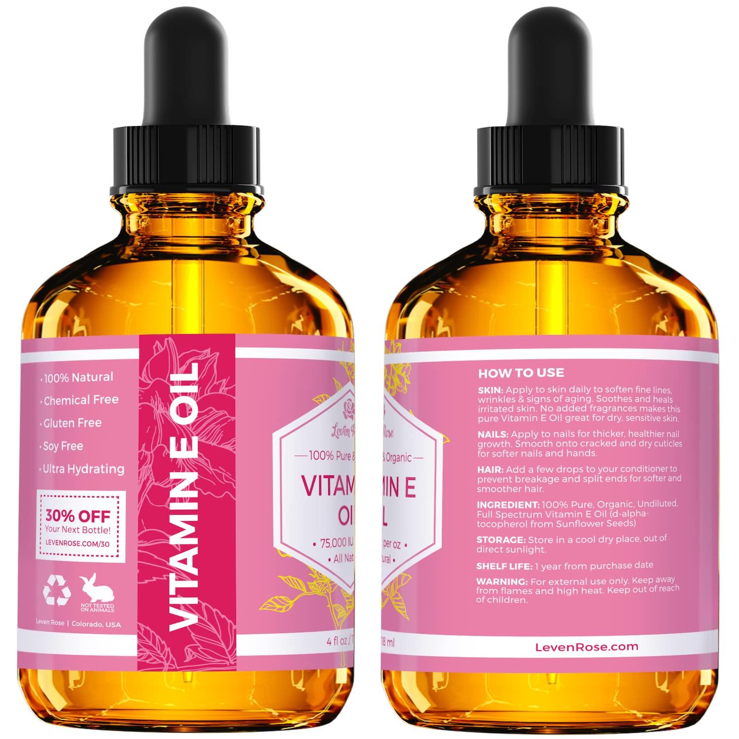 Vitamin E Oil by Leven Rose 100 Natural, Organic, Pure Vitamin E Oil