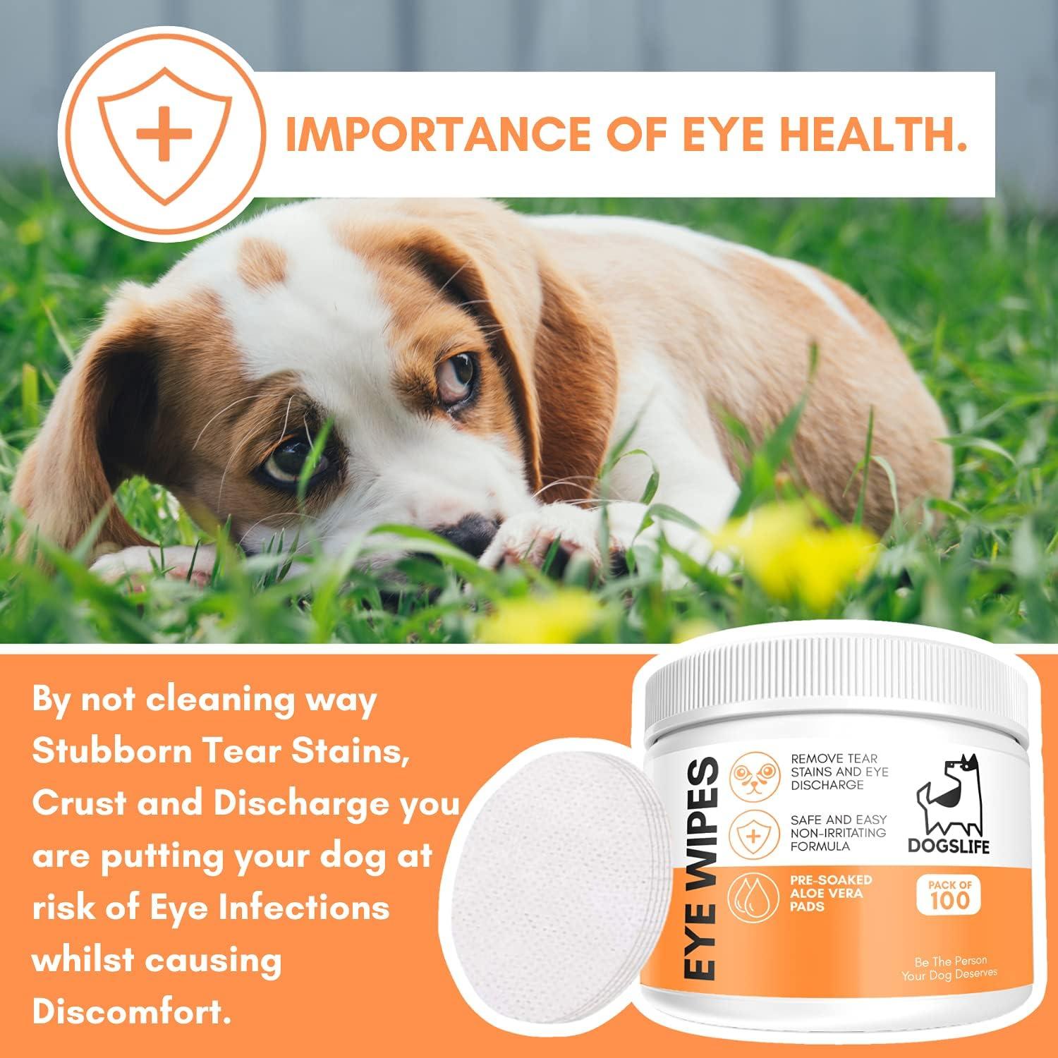 Dog Eye Wipes | Safe & Easy Cleaning Eye Wipes For Dogs | Remove Tear Stains  Dog Eye Crust & Eye Discharge | Pack Of 100 | Soothing Aloe Vera Formula! |