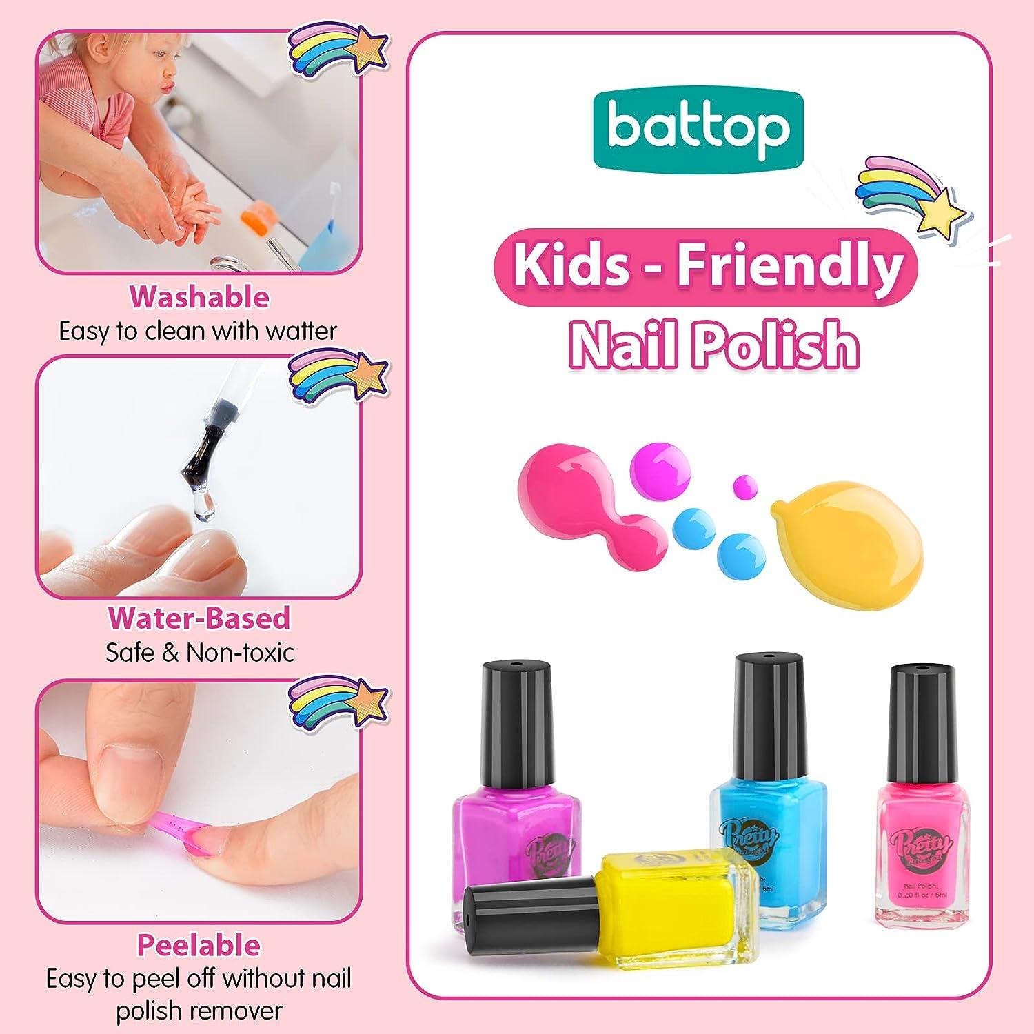 BATTOP Kids Nail Polish Set for Girls Nail Art Kits with Nail Dryer &  Glitter Pen Quick Dry & Peel Off & Non-Toxic Nail Polish Birthday Gifts for Girls  Ages 8-12