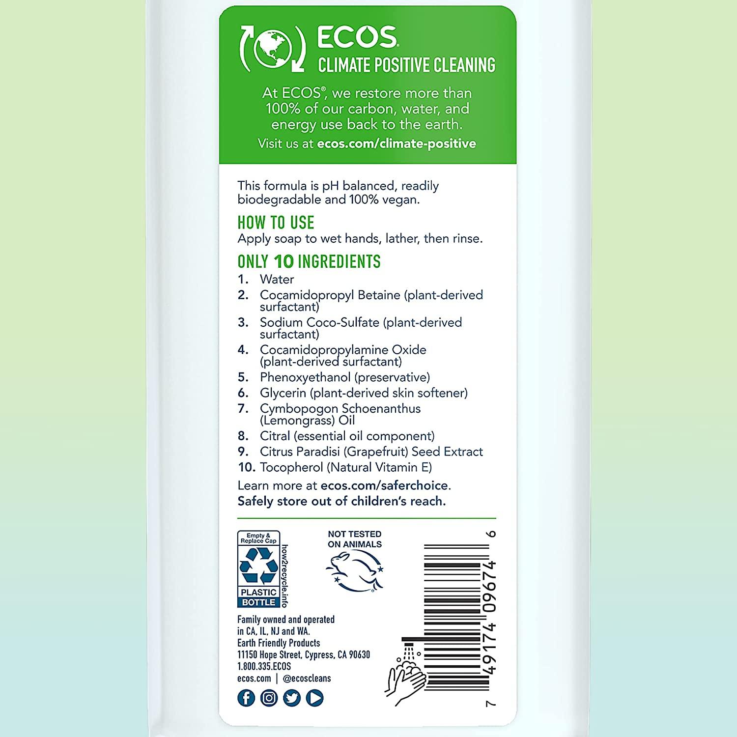 ECOS Hypoallergenic Hand Soap, Lemongrass 32 Fl Oz