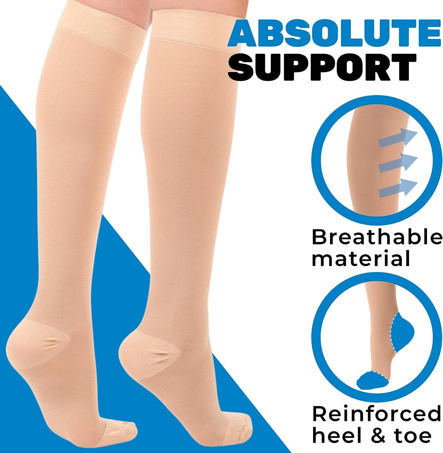Made in USA - Compression Support Stockings for Women & Men 30-40mmHg -  Unisex Knee Hi Compression Socks 30-40mmHg for Airplane Flight Travel Work  - Beige, Large Large (1 Pair) Beige
