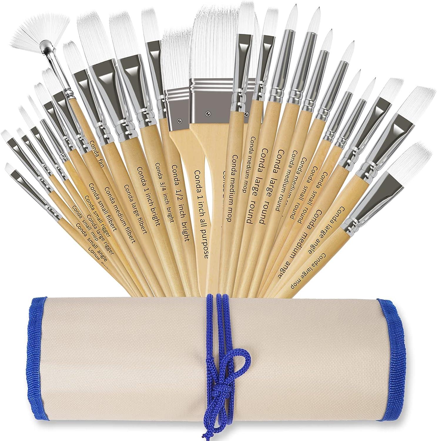 CONDA Paint Brushes Set of 24 Different Shapes Professional Painting Brushes  for Oil Acrylic Canvas and Watercolor Painting (White)