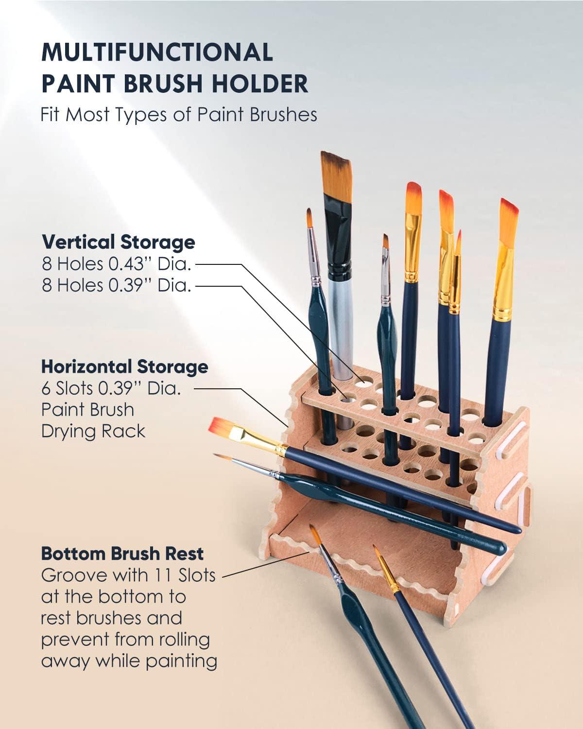 tinctor Wooden Paint Brush Holder for 44 Brushes - Desk Stand