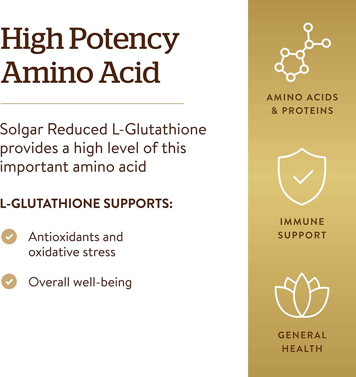 Solgar Reduced L-Glutathione 250 mg - 60 Veg Capsules | Antioxidant Support  | Buy Now with Express International Delivery