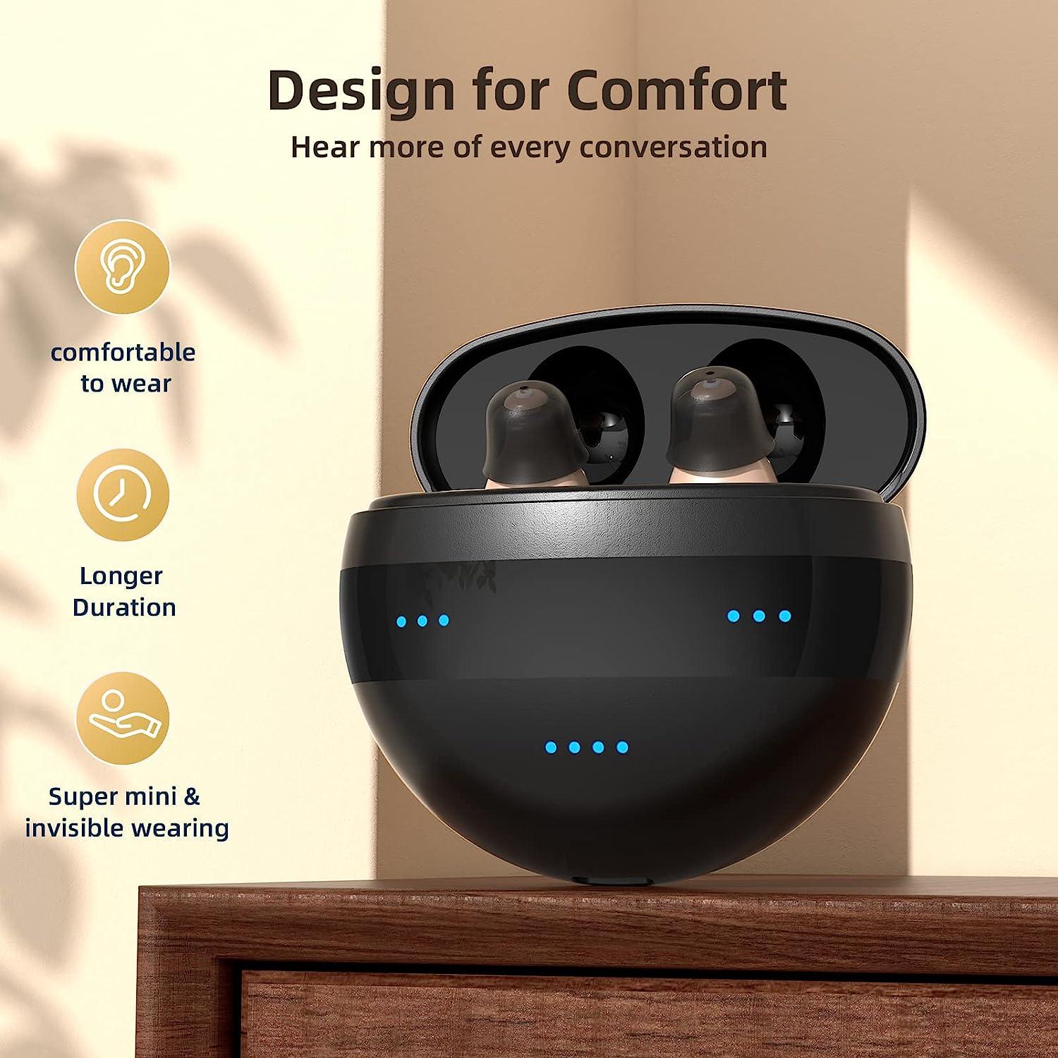 Lansion Rechargeable Hearing Amplifiers With Portable Charging Case Personal Sound Both Ears Volume Adjustable In Ear Devices Seniors 1 Pair Silver - View #4