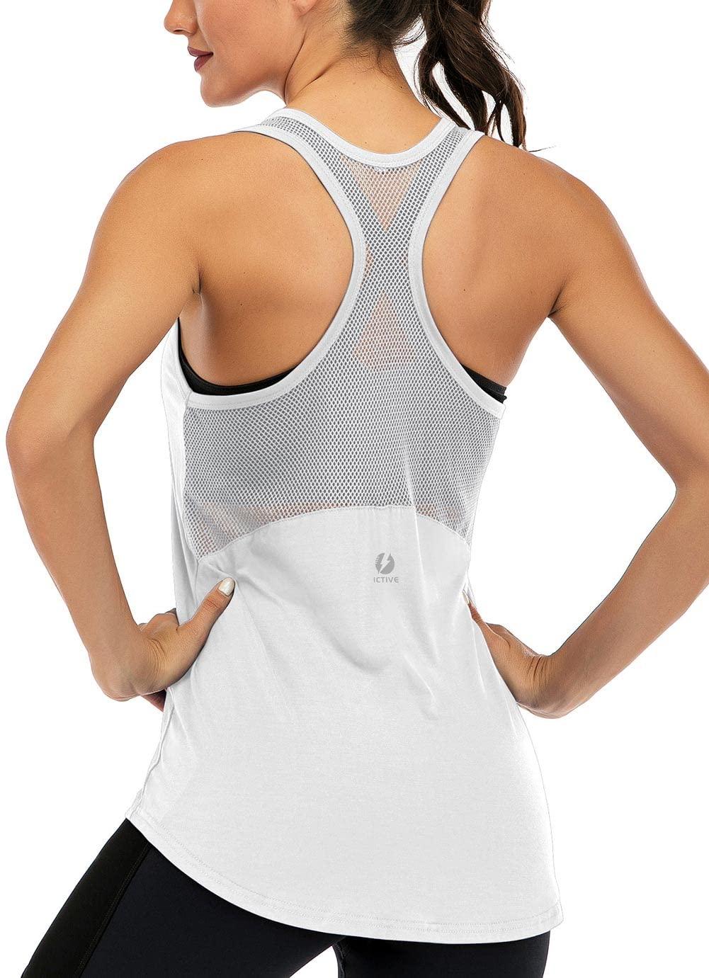 ICTIVE Workout Tank Tops for Women Sleeveless Yoga Tops for Women Mesh  Racerback Tank Tops Muscle Tank Medium White