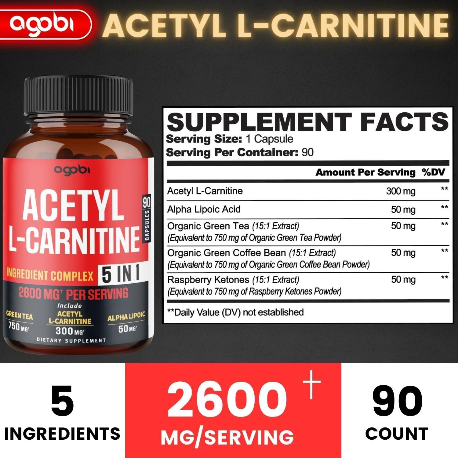 Acetyl LCarnitine Supplement 2600mg 3 Months Blended with Alpha