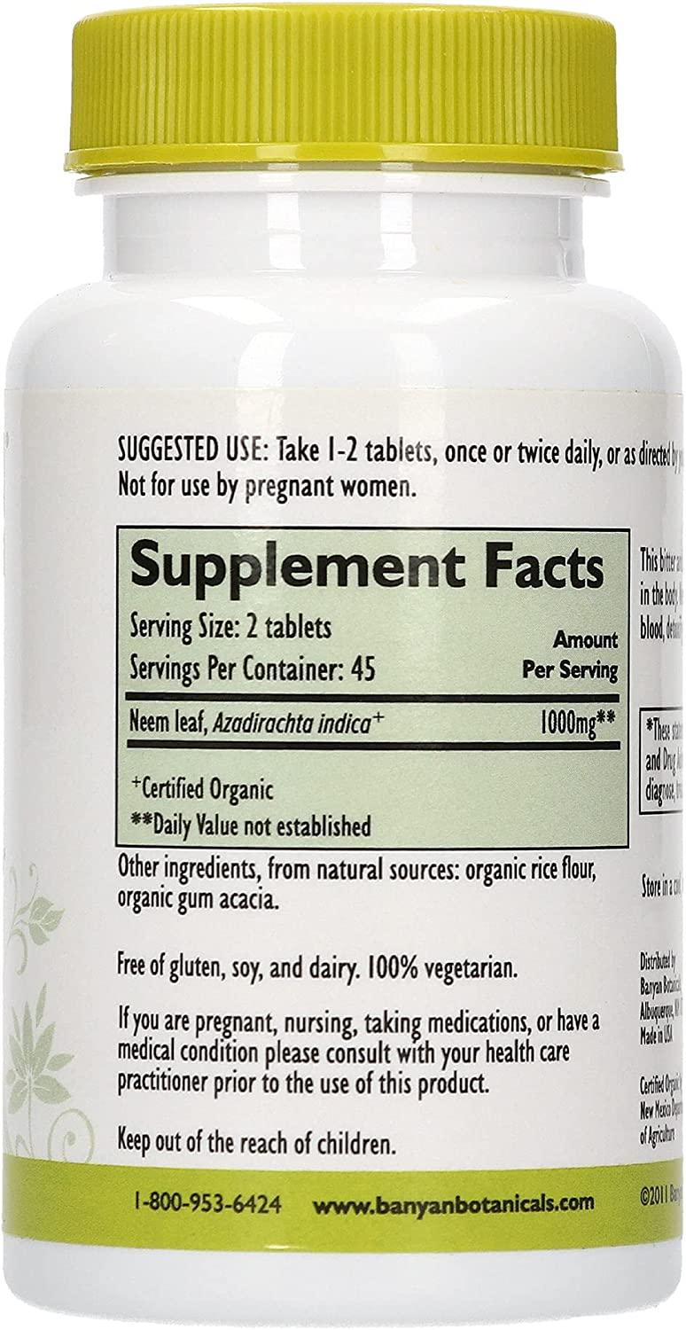 Banyan Botanicals Neem Tablets Organic Neem Supplement Azadirachta