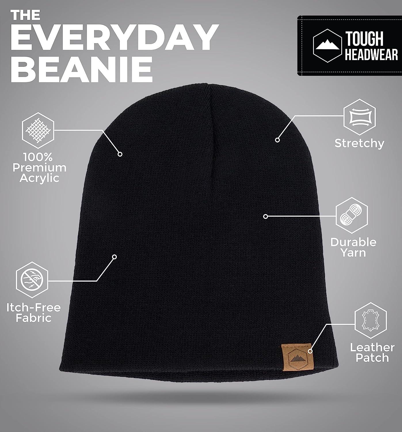 Tough Headwear Knit Beanie Skate Cold Hat, Men for - Women Black for Warm Winter Weather - Cap Stocking Size Toboggan Cap Ribbed and Hat One