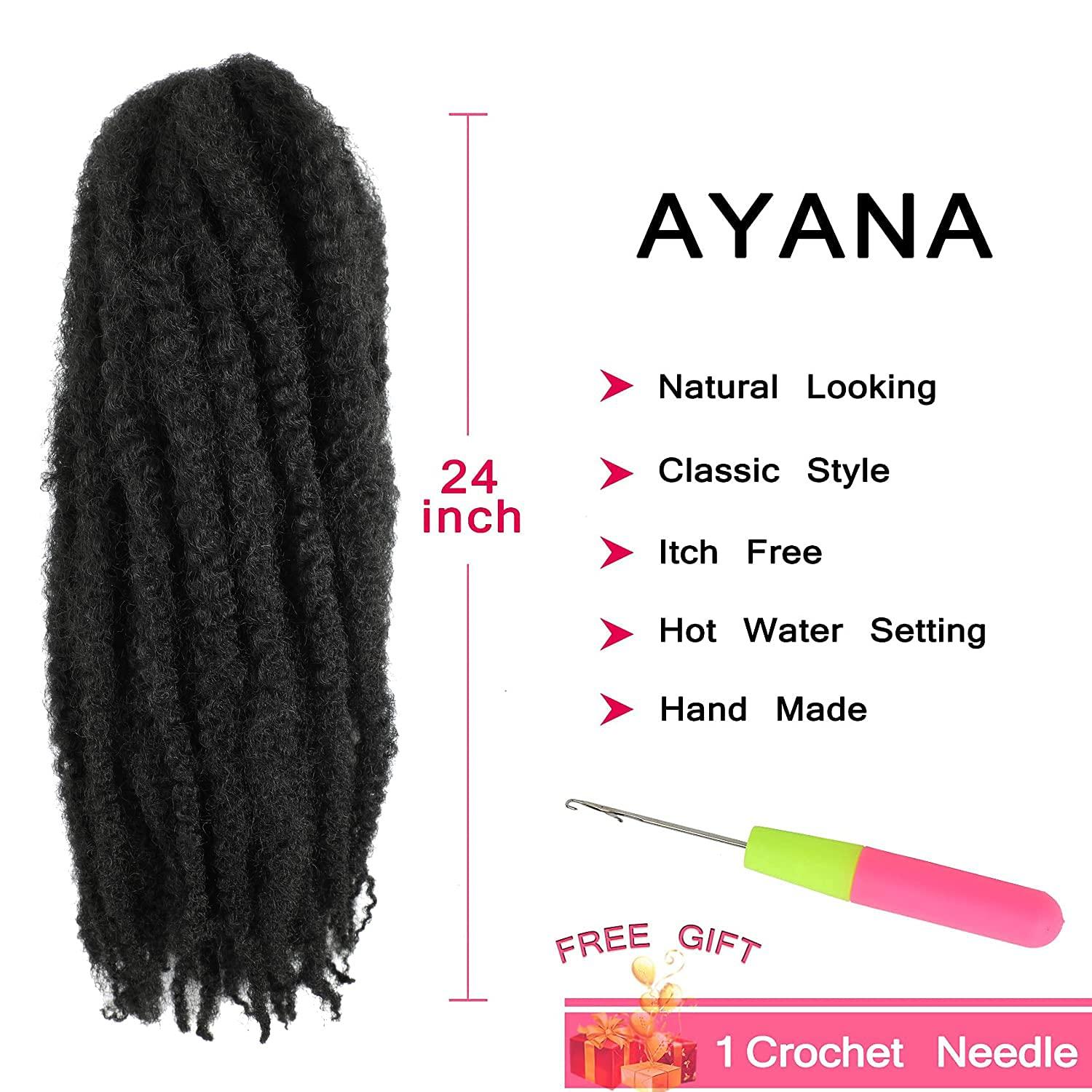 Ayana Marley Hair 3 Packs Marley Twist Braiding Hair Marley Braiding Hair  For Faux Locs Crochet Hair 24Inch Long Afro Synthetic Hair Extensions (24  inch-3 pack, 1B) 24 Inch (Pack of 3) 1B
