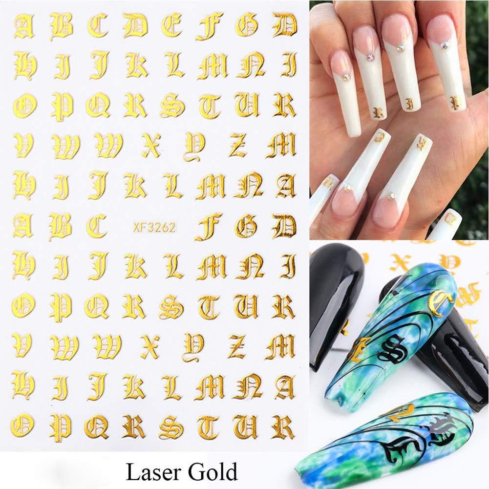 3D 26 English Alphabet Nail Art Sticker Self-Adhesive Gold/Silver