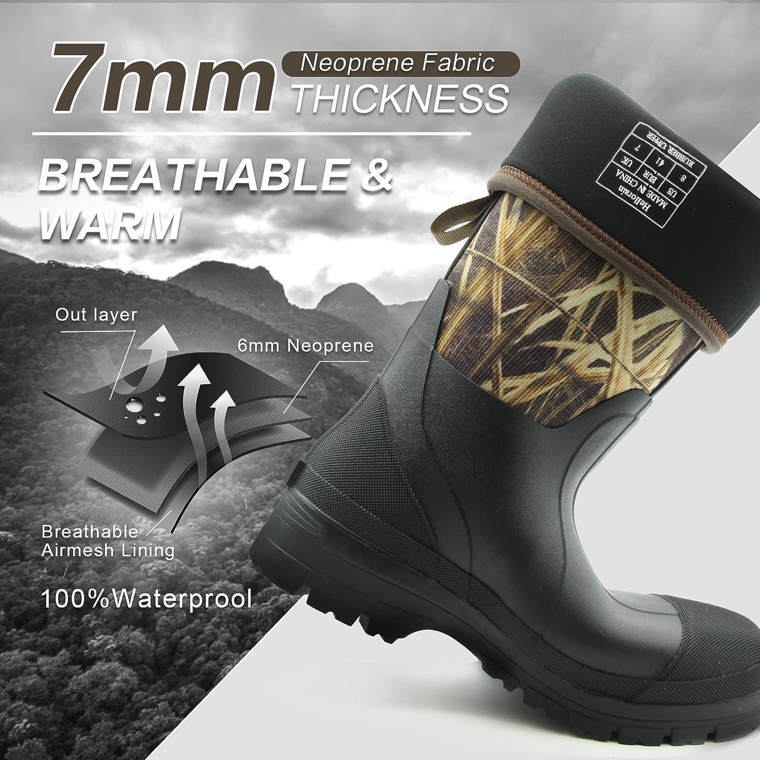 hellorain Rain Boots for Men, 7 mm Neoprene Insulated Rain Boots