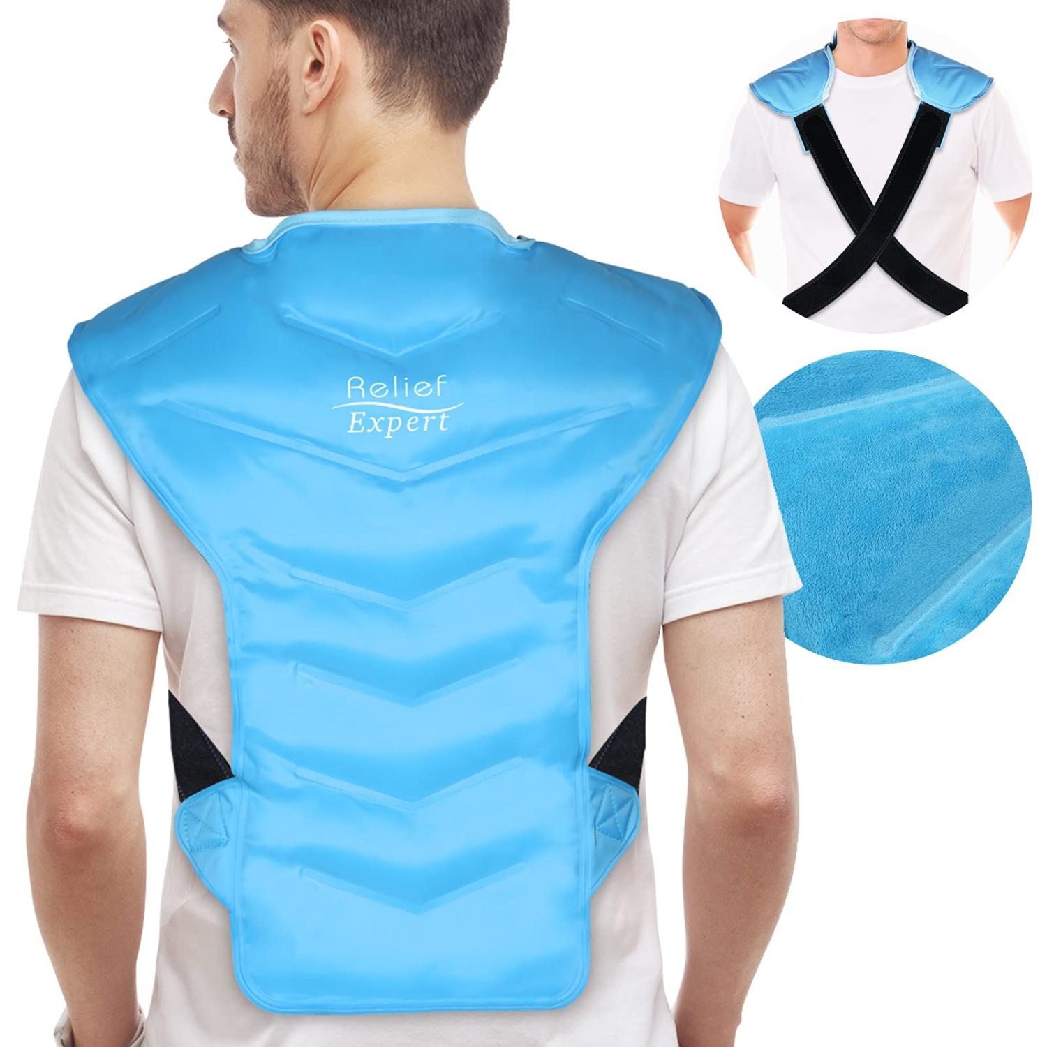 Relief Expert Large Full Back and Shoulder Rotator Cuff Ice Pack Wrap with Straps, Cold Packs