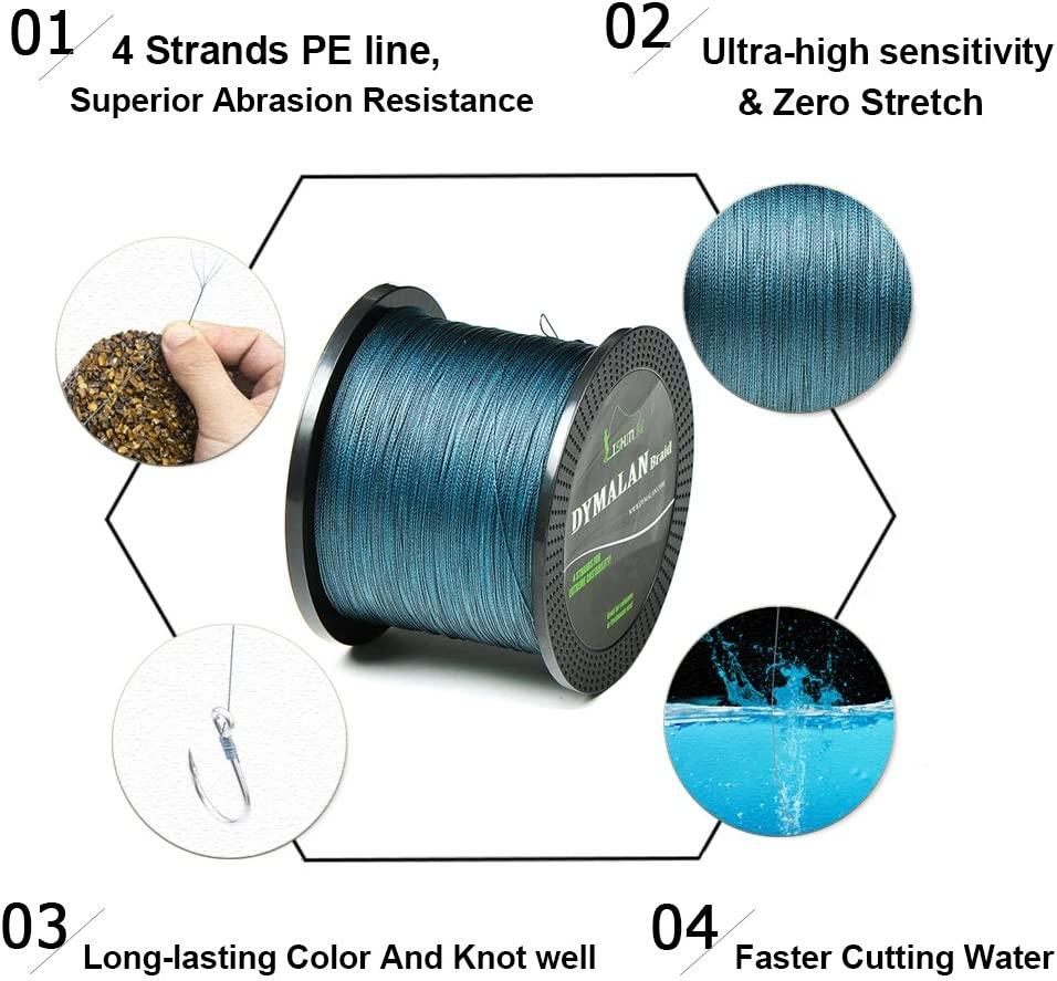 Braided Fishing Line by DYMALAN: 4-Strand Line, Abrasion Resistant
