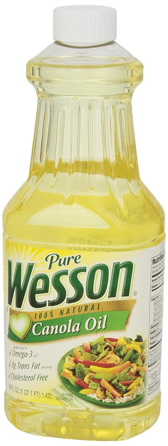 Wesson Pure Canola Oil 48 fl oz Premium Cooking Oil for Healthier Meals
