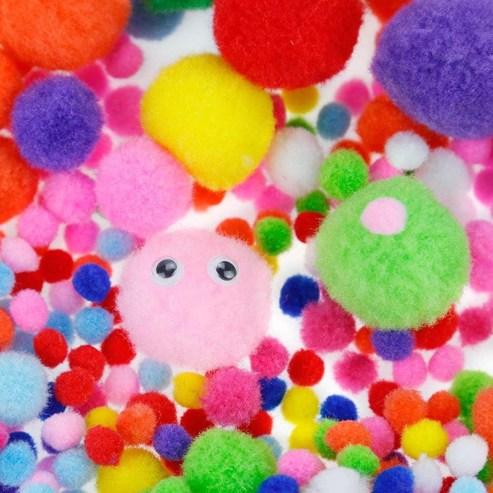 Caydo 1400PCS 5 Sizes Multicolor Pom Poms Assorted Pompoms Balls with 4  Sizes Wiggle Eyes for Kids Creative DIY, Crafts Projects Making and