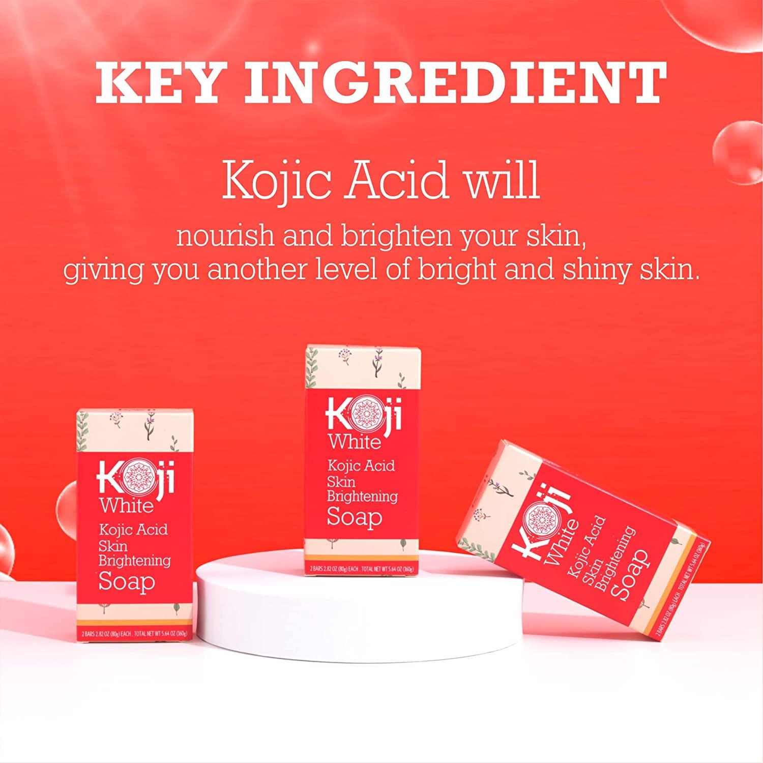 Pure Kojic Acid Skin Brightening Soap 2 Bars for Glowing Skin, Dark