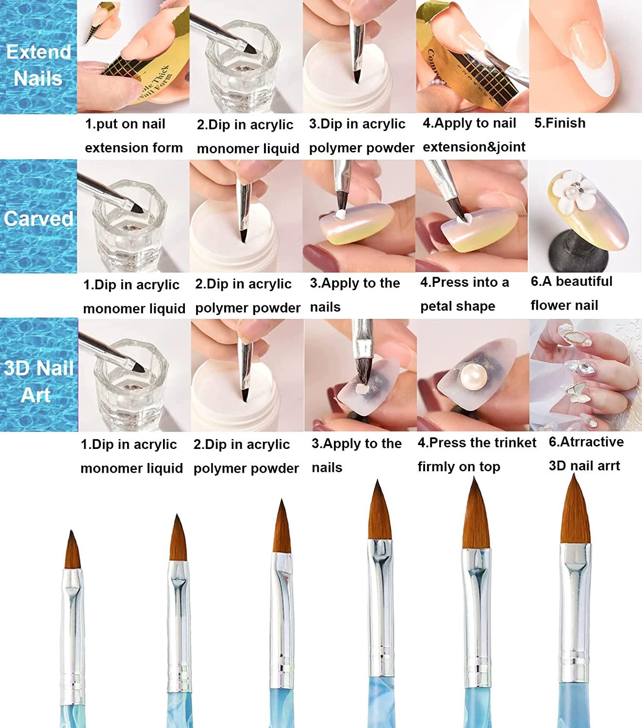 Buy COSLIFESTORE- 5pcs Acrylic Nail Brush, Nail Brushes for Acrylic  Application, Acrylic Nail Art Tips Builder Brush, Nail Polish Brush Pen Nail  Art Brush Set Kit for Nail Art Salon(5 PCS IN