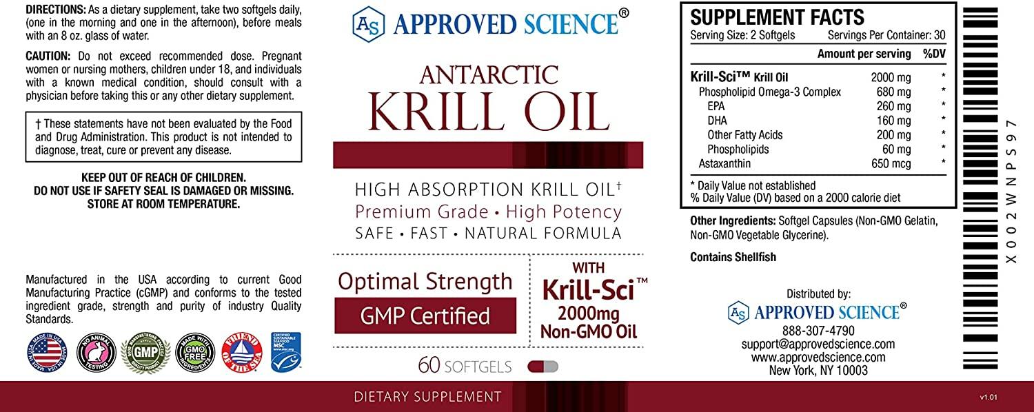 Approved Science Krill Oil 2000mg 60 Softgels Antarctic with