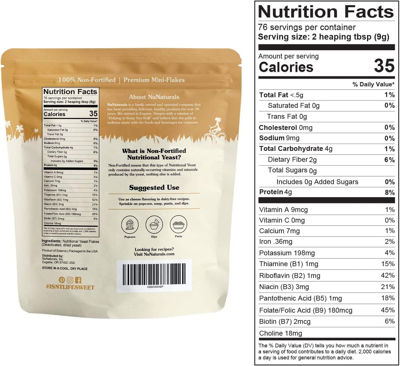 NuNaturals Nutritional Mini Yeast Flakes 24 oz Vegan Cheese Powder
