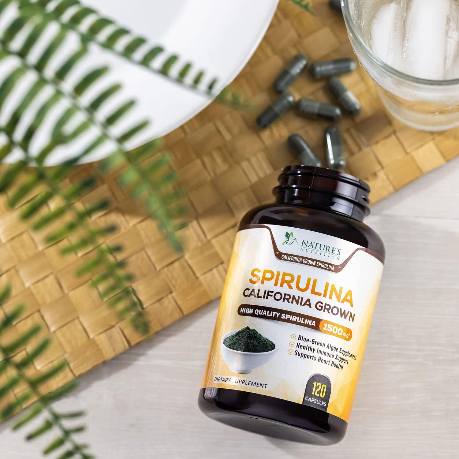 Spirulina Capsules 1500mg Premuim, Natural Spirulina from Blue Green
