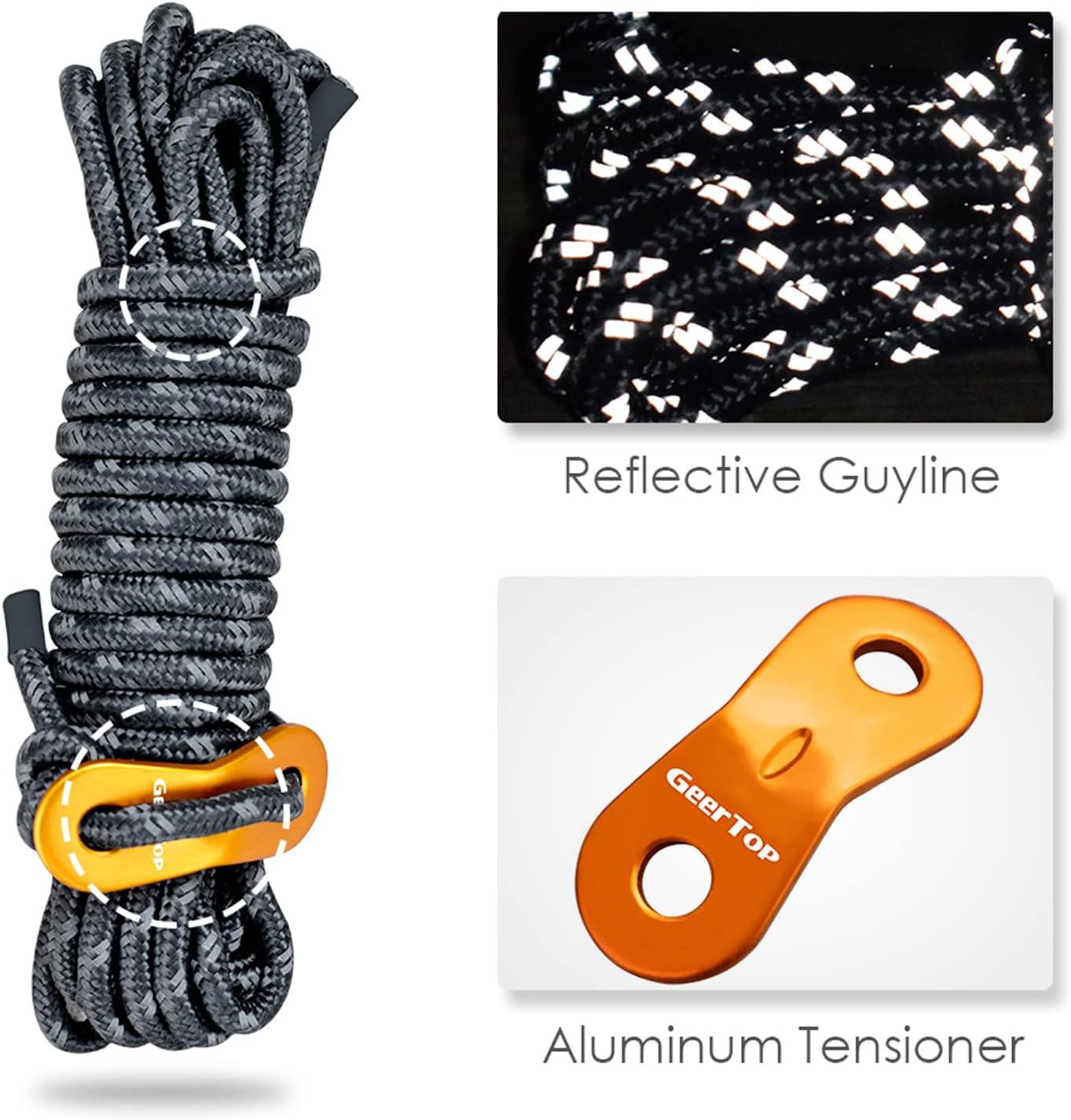 GEERTOP 6 Pack Reflective Guy Lines 4 mm Tent Cords Ultralight Camp Ropes with Aluminum Adjuster